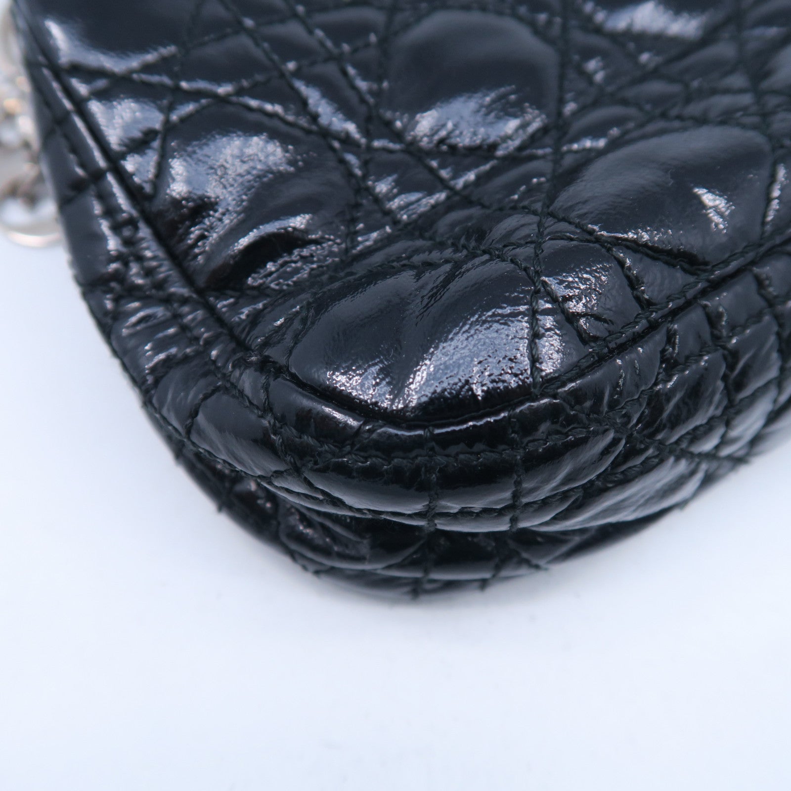 Dior 漆皮皮革Rendez-Vous Flap Bag銀扣鏈帶肩背袋黑色