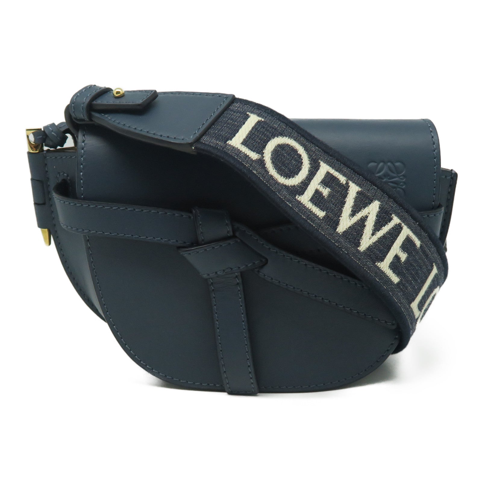 LOEWE 牛革皮革Mini Gate金扣肩背袋深藍色