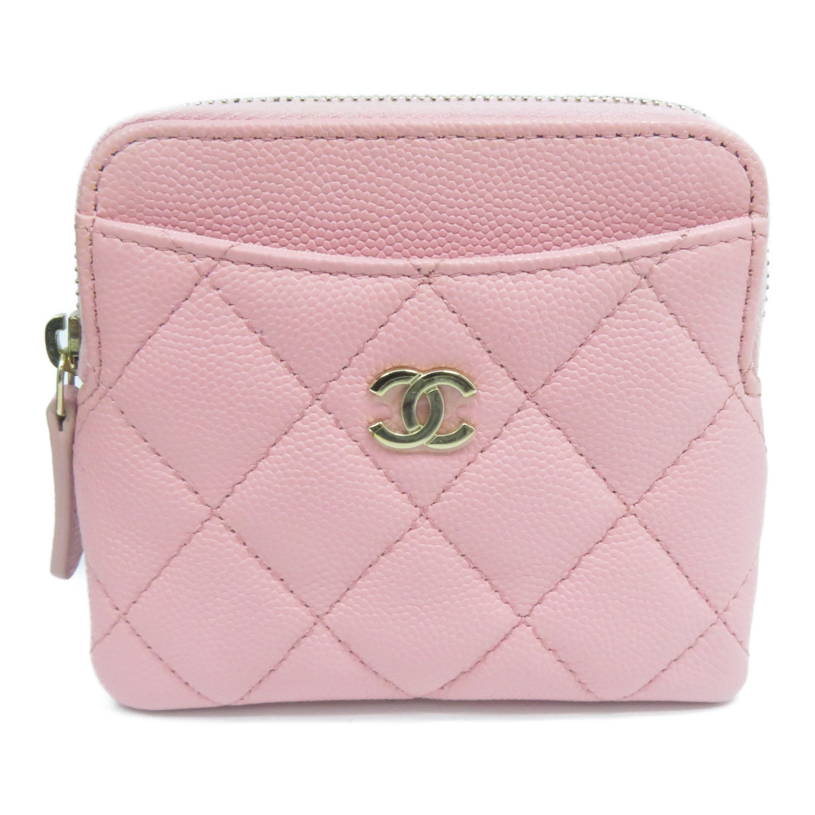 CHANEL 菱格Caviar皮革Card Holder金扣卡片套粉紅色