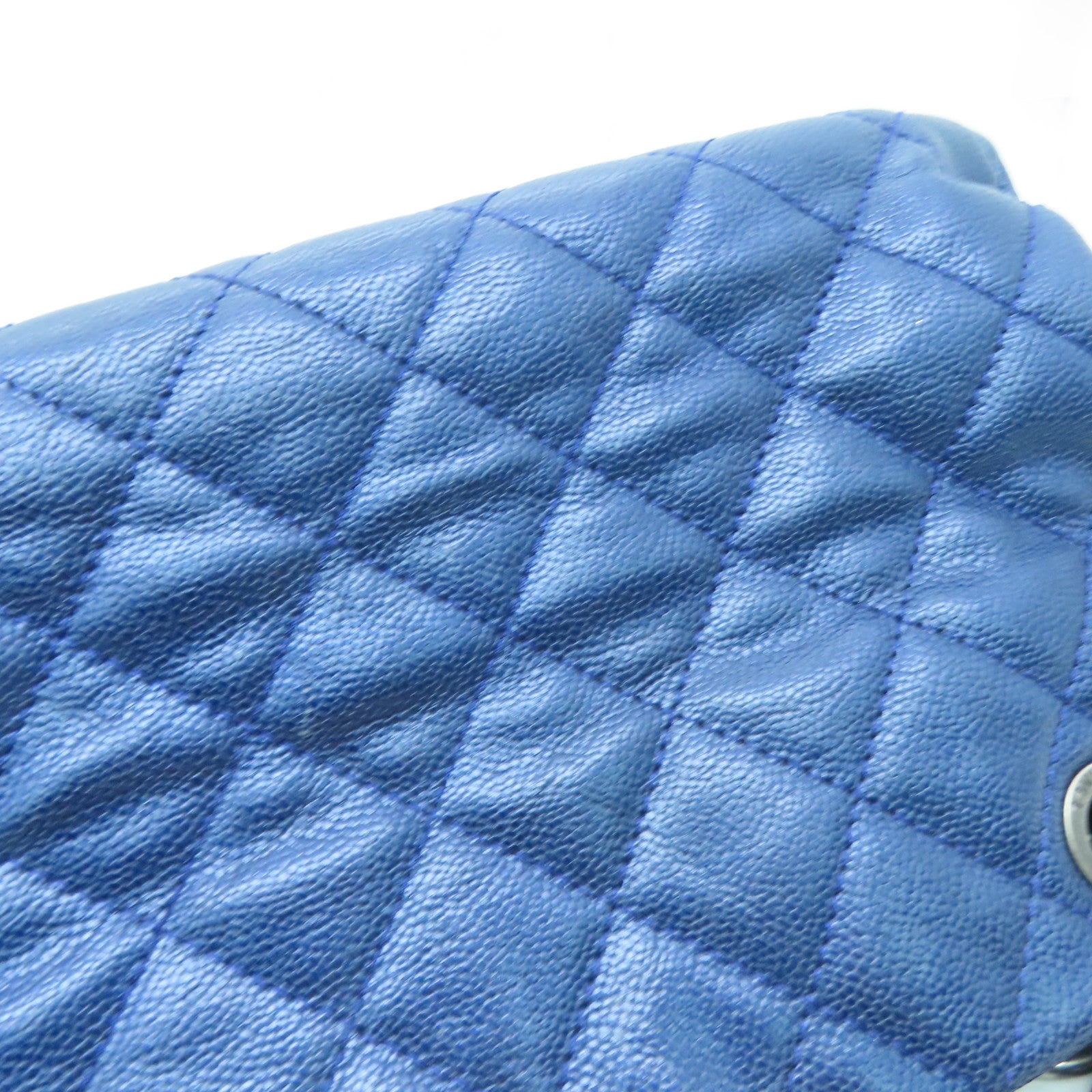 CHANEL Rhombus Caviar Leather Shoulder Bag Silver Buckle Shoulder Bag Blue