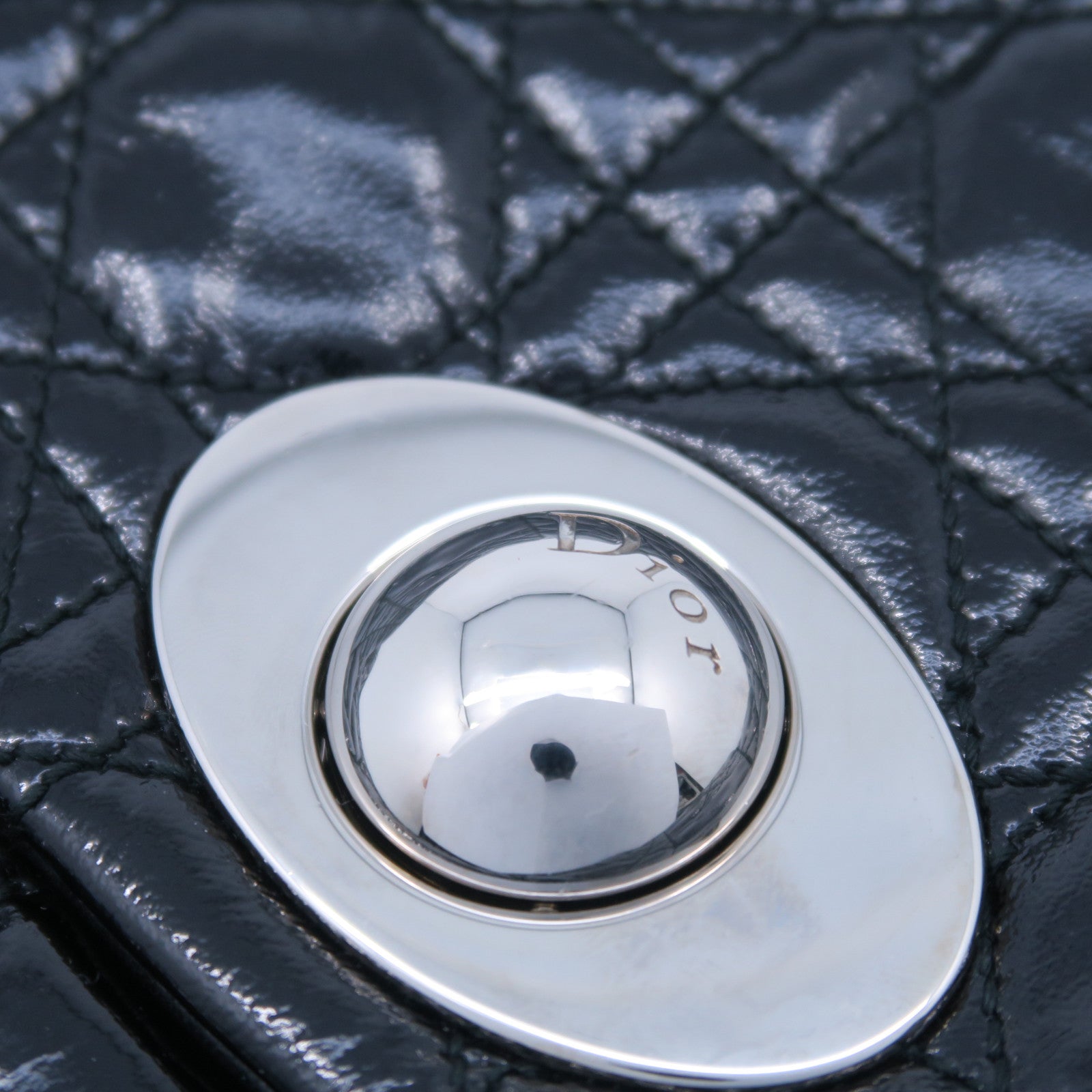 Dior 漆皮皮革Rendez-Vous Flap Bag銀扣鏈帶肩背袋黑色
