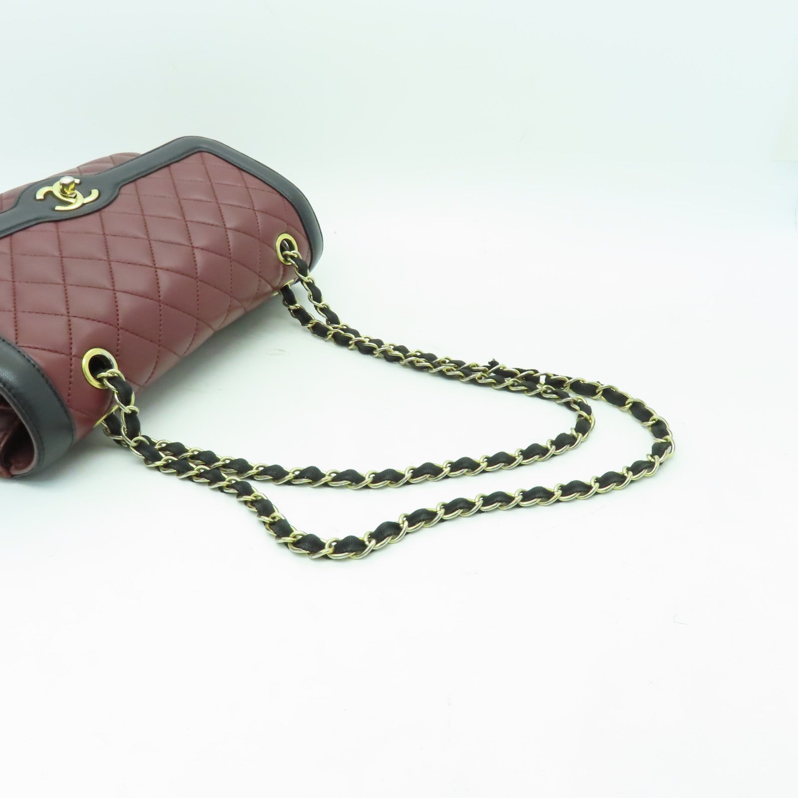 CHANEL 菱格牛皮皮革Chain Shoulder Bag金扣鏈帶肩背袋紅色