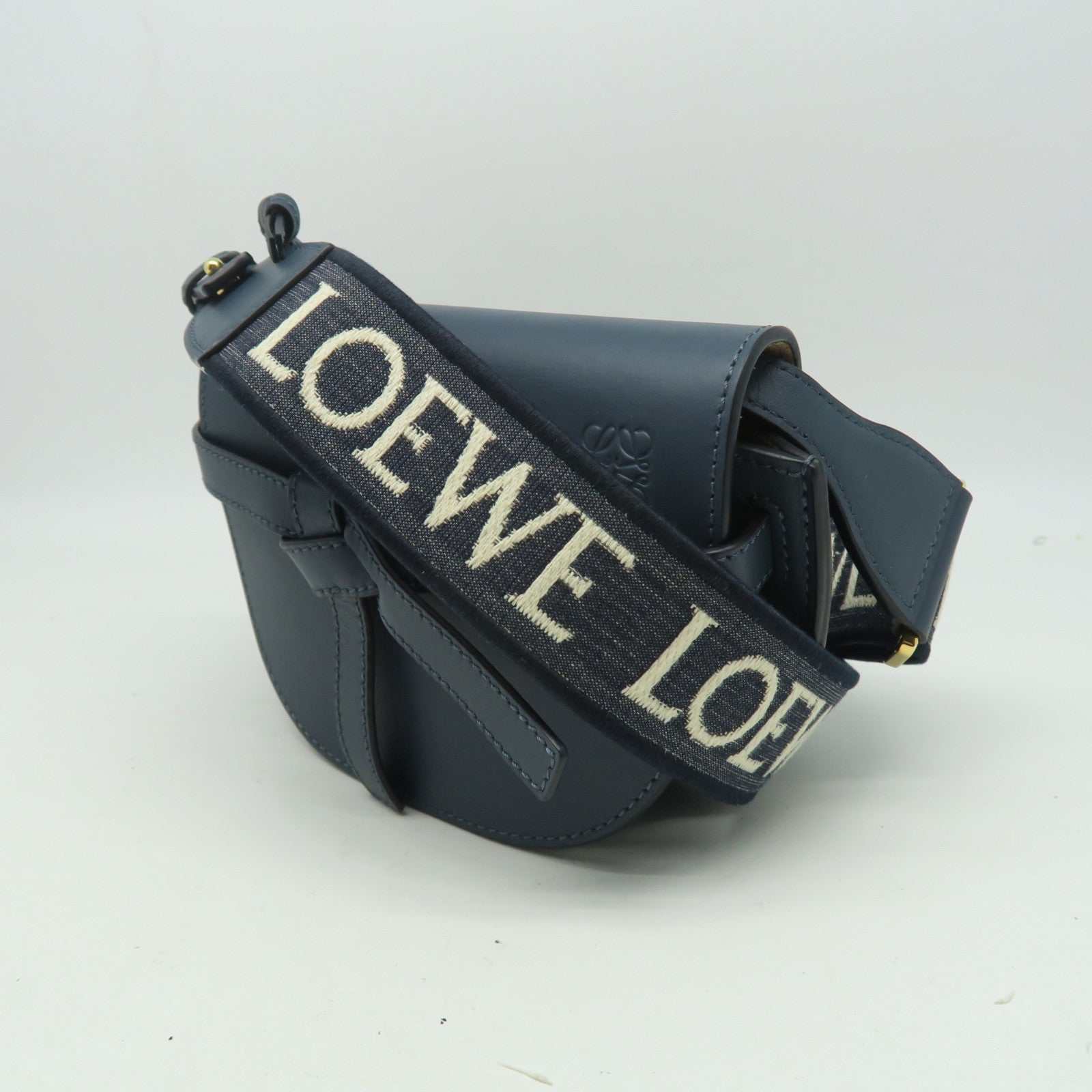 LOEWE 牛革皮革Mini Gate金扣肩背袋深藍色