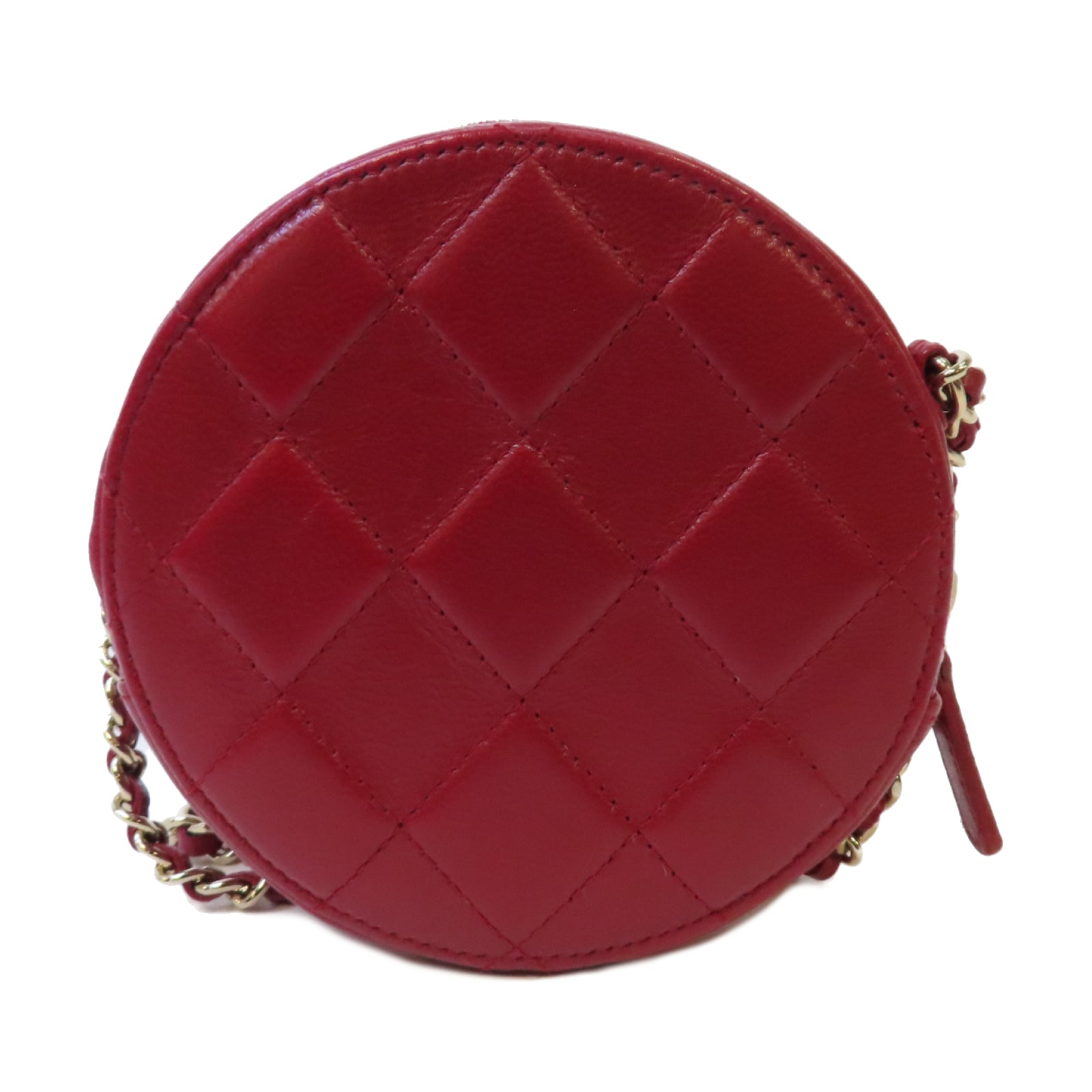 CHANEL 菱格牛皮皮革Chain Shoulder金扣鏈帶肩背袋紅色