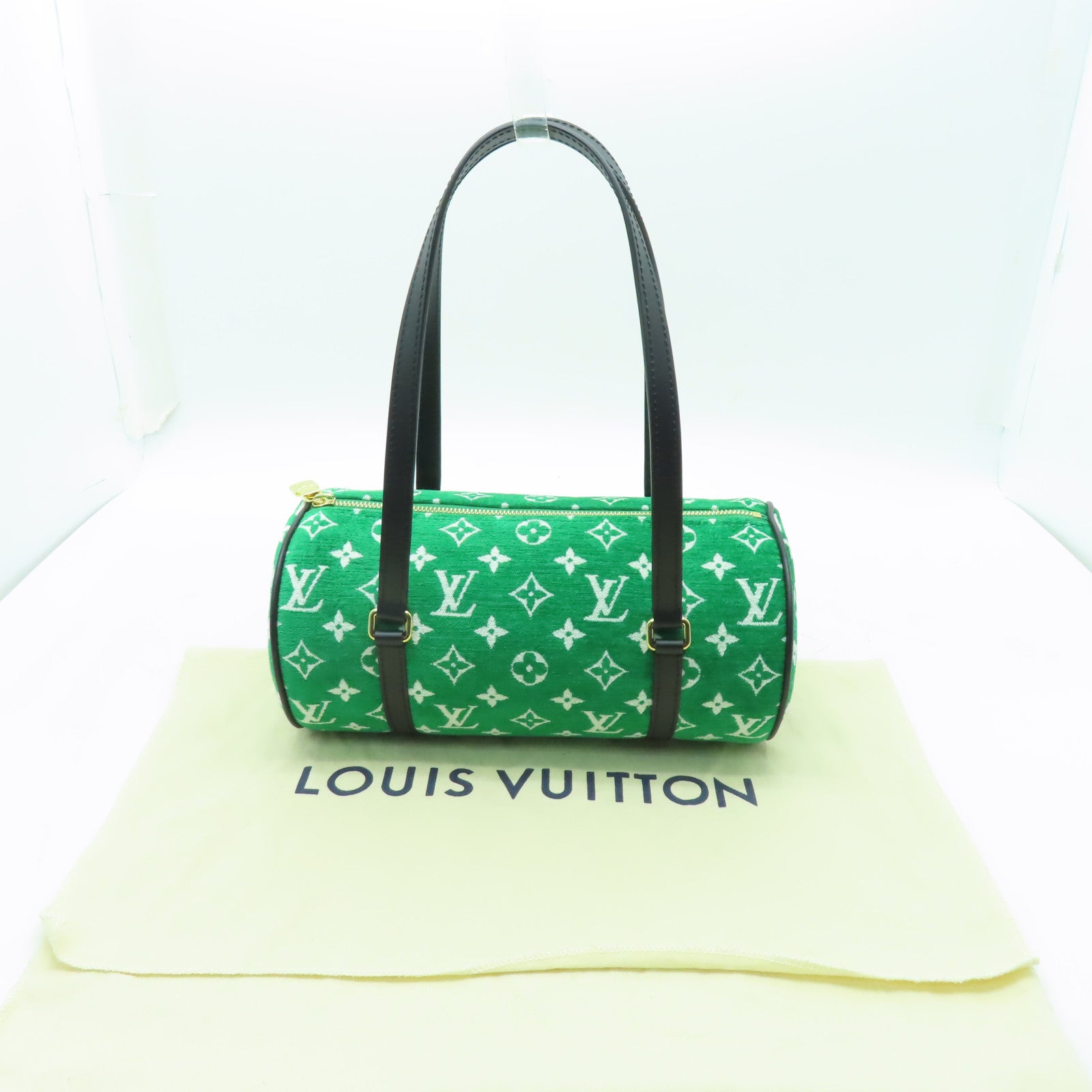 LOUIS VUITTON Monogram Jacquard Velvet Papillon金扣肩背袋綠色