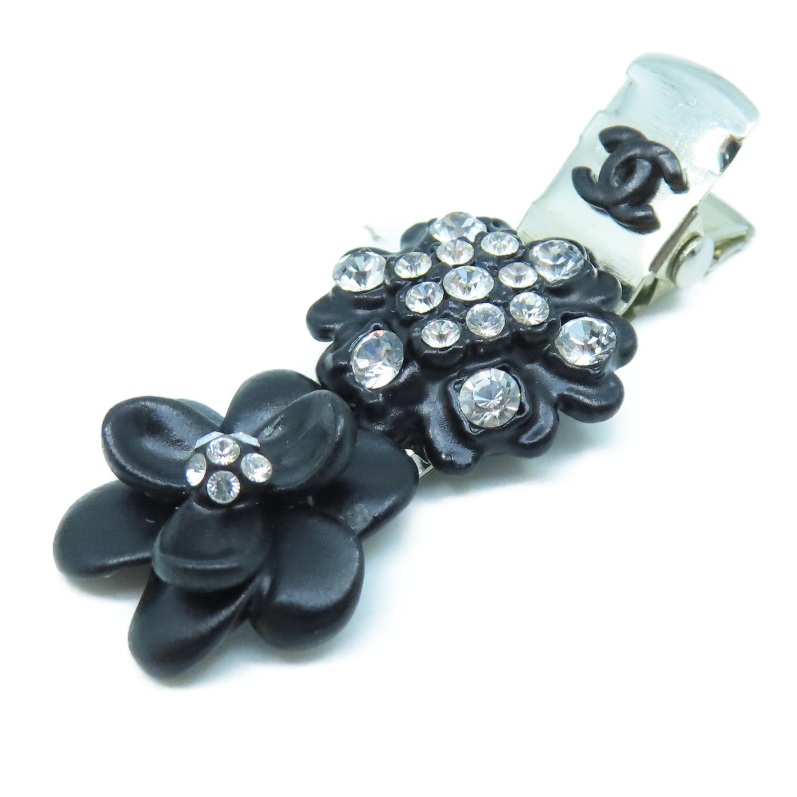 CHANEL 金屬Hair Clip銀扣髮夾黑色