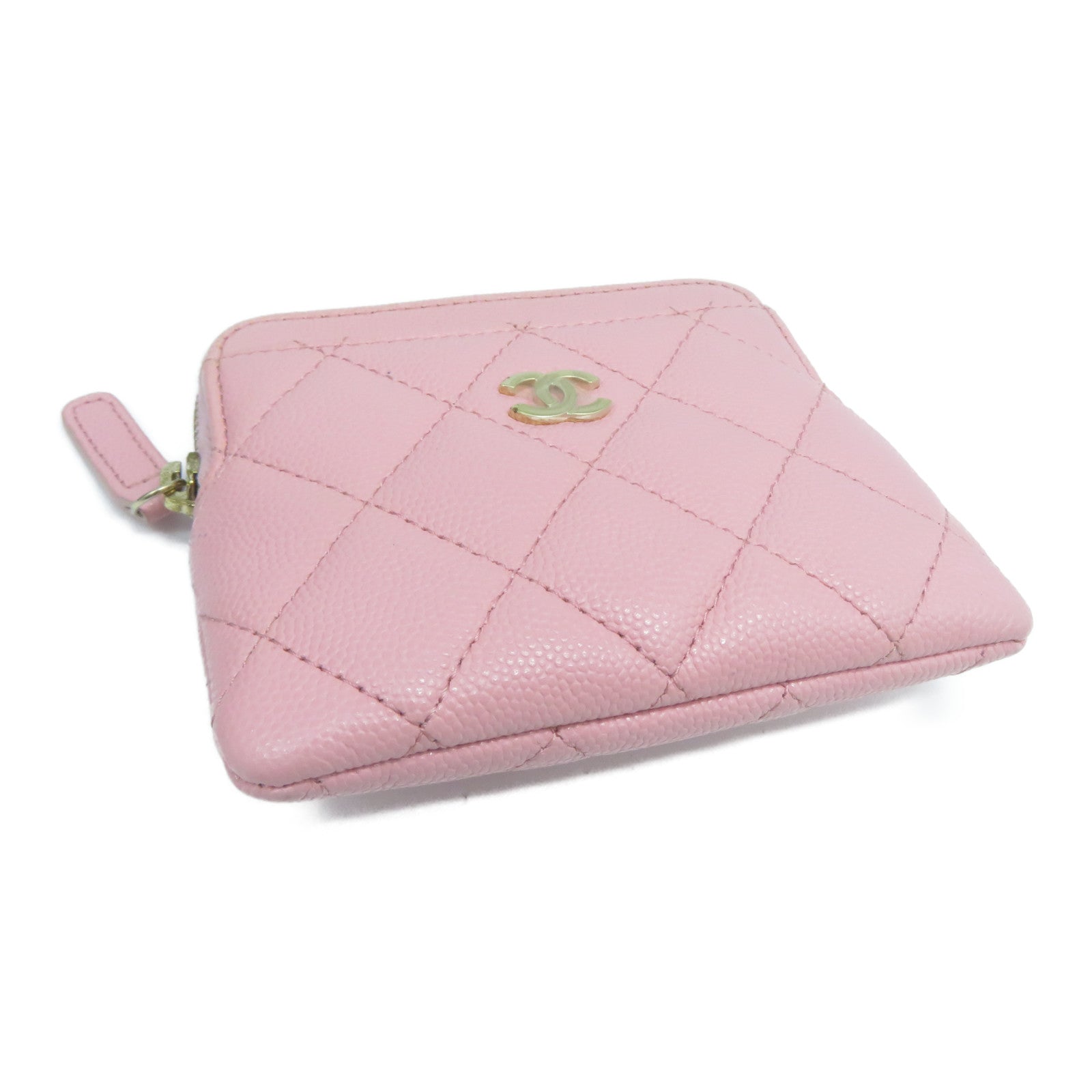 CHANEL 菱格Caviar皮革Card Holder金扣卡片套粉紅色