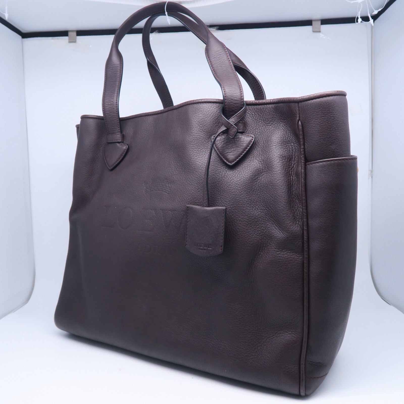 LOEWE 牛皮皮革Tote Bag金扣肩背袋啡色