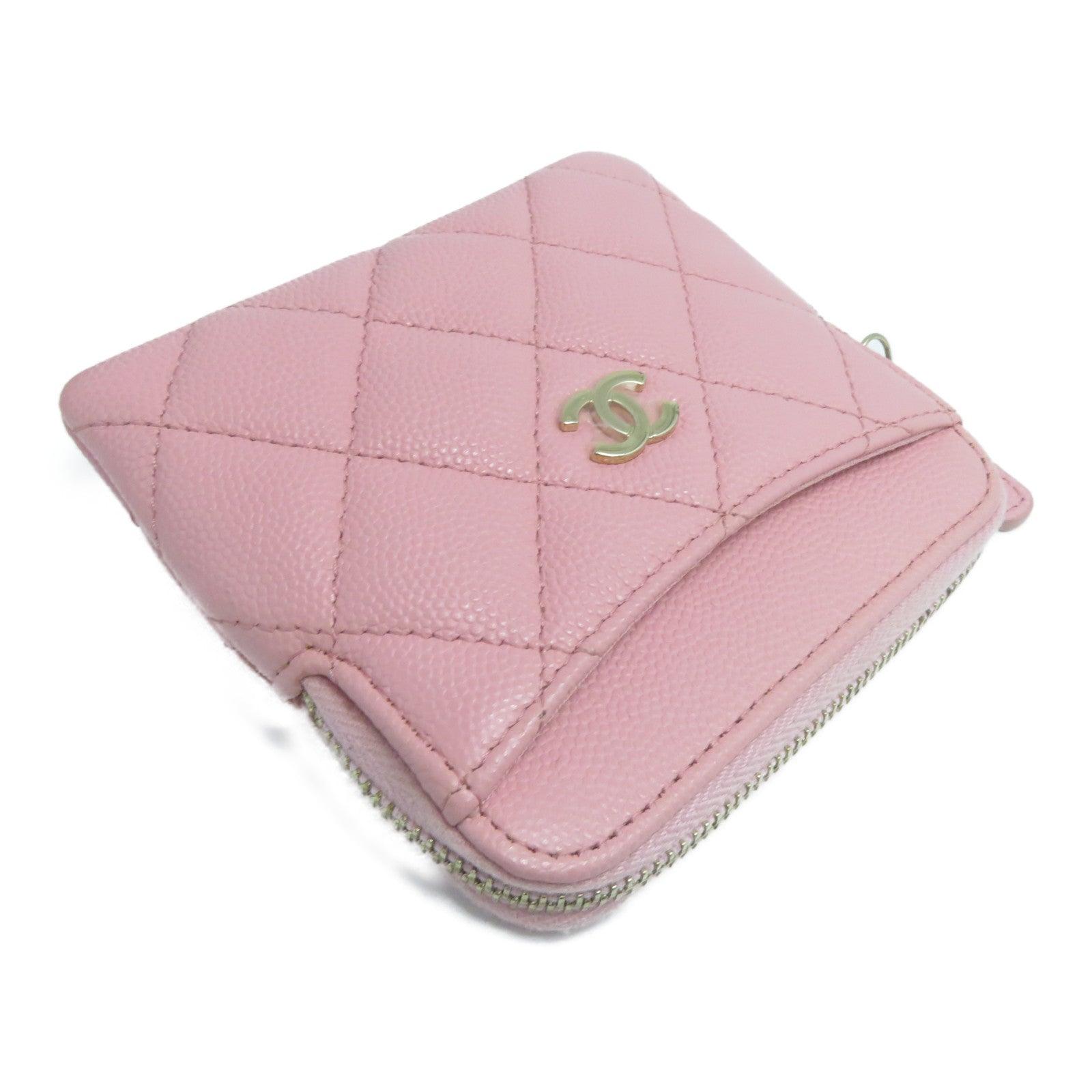 CHANEL 菱格Caviar皮革Card Holder金扣卡片套粉紅色