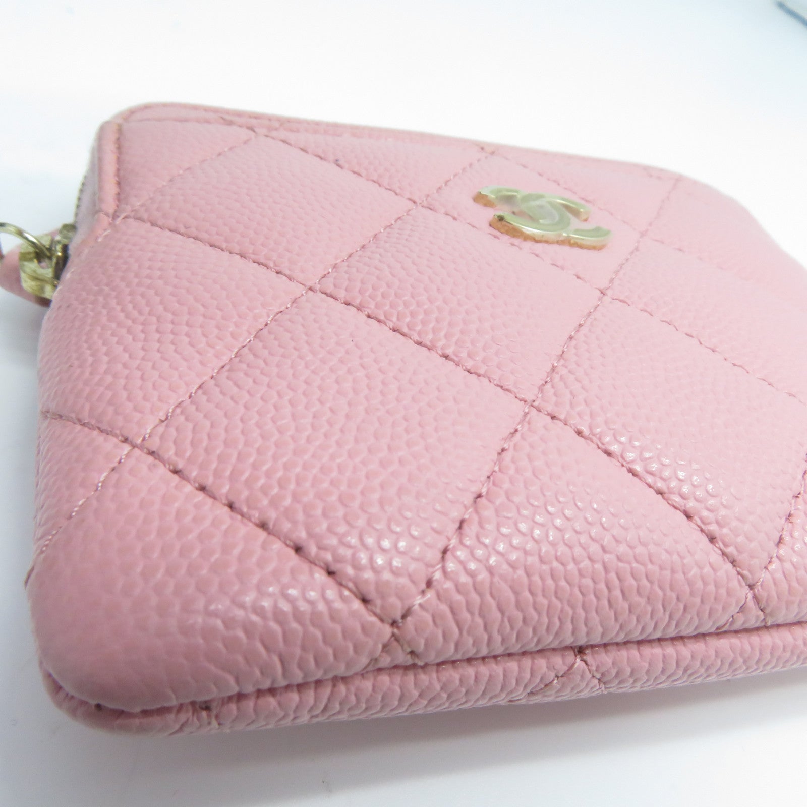 CHANEL 菱格Caviar皮革Card Holder金扣卡片套粉紅色