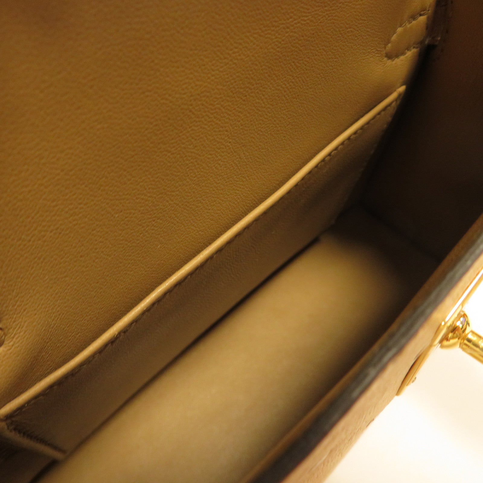 HERMES 鴕鳥皮革Mini Kelly金扣手挽肩背兩用袋Chai奶茶色