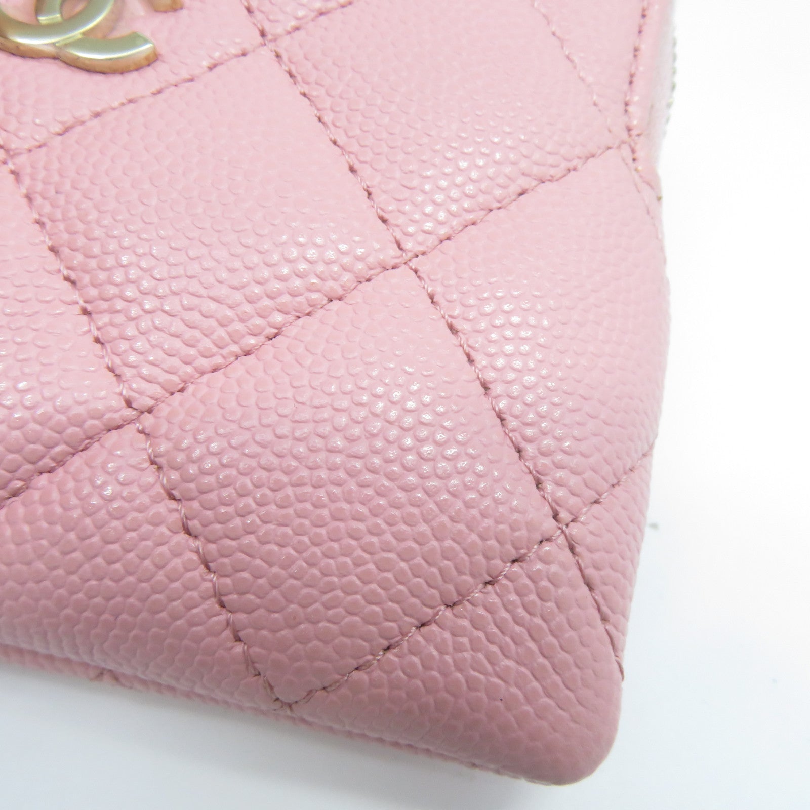 CHANEL 菱格Caviar皮革Card Holder金扣卡片套粉紅色