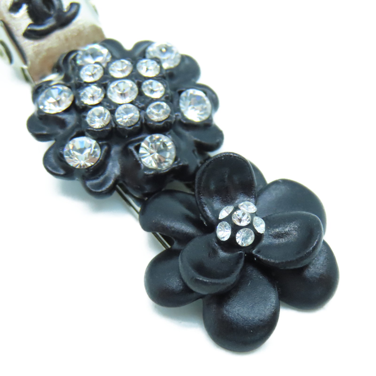CHANEL 金屬Hair Clip銀扣髮夾黑色