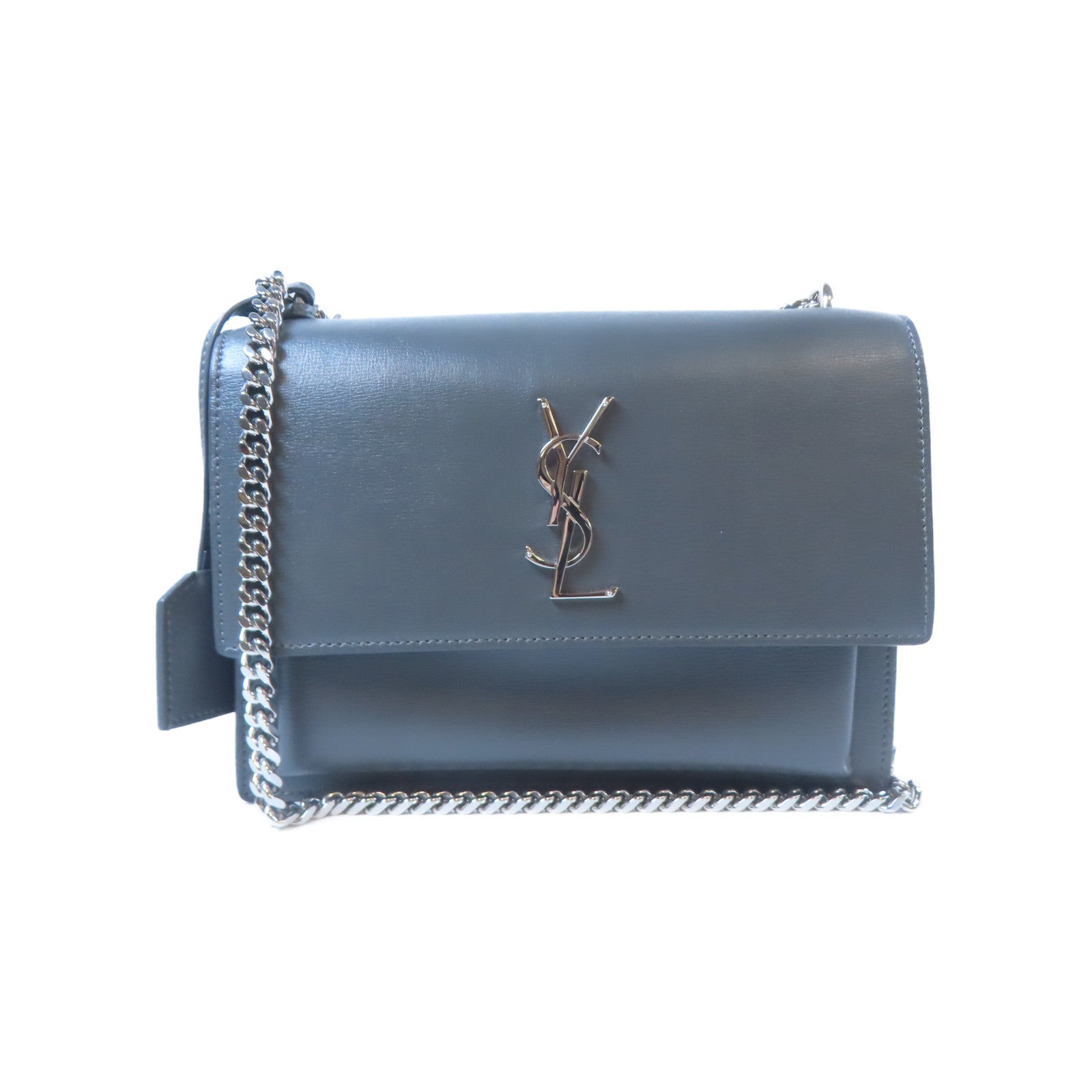 YVES SAINT LAURENT 牛皮皮革Shoulder Bag銀扣肩背袋灰色