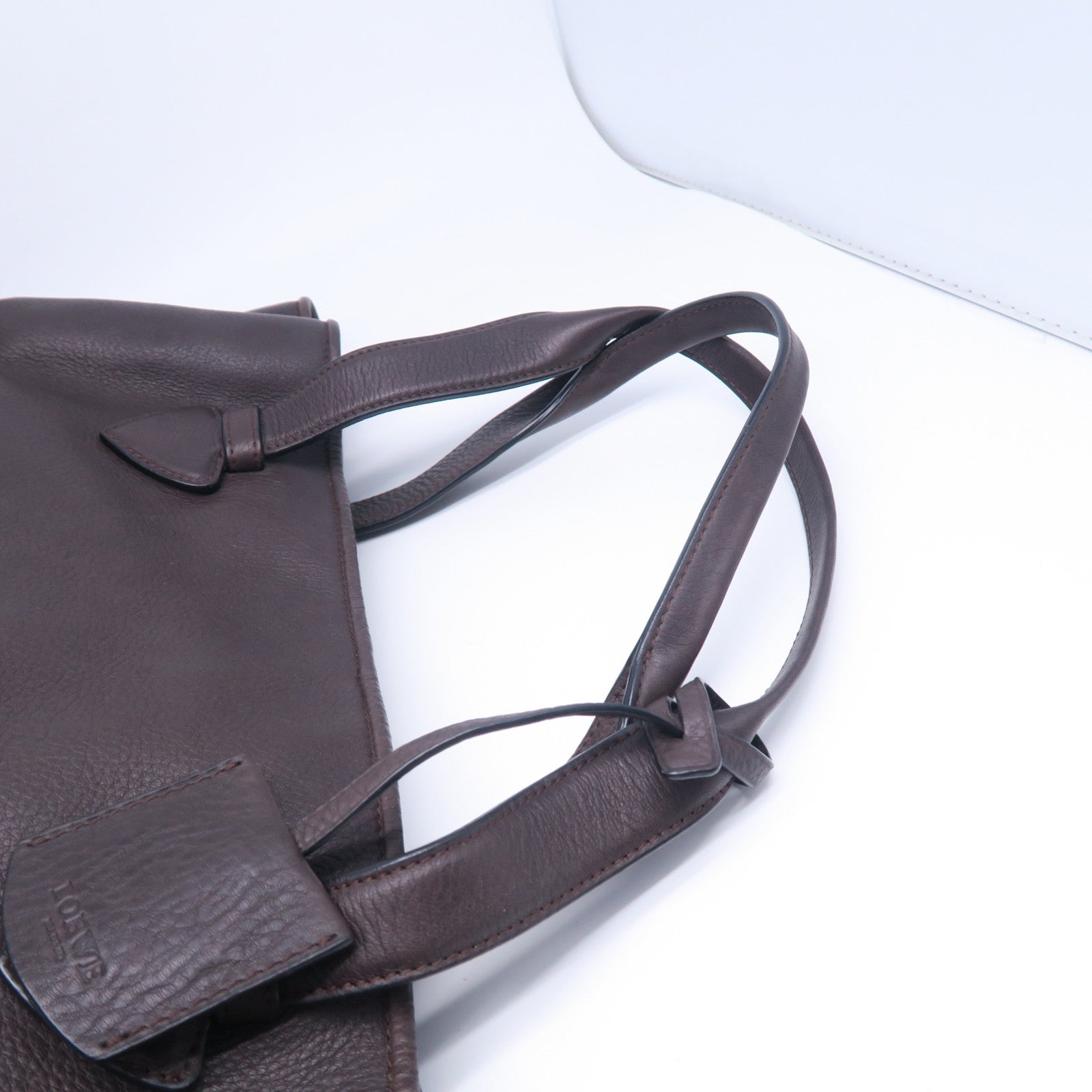 LOEWE 牛皮皮革Tote Bag金扣肩背袋啡色