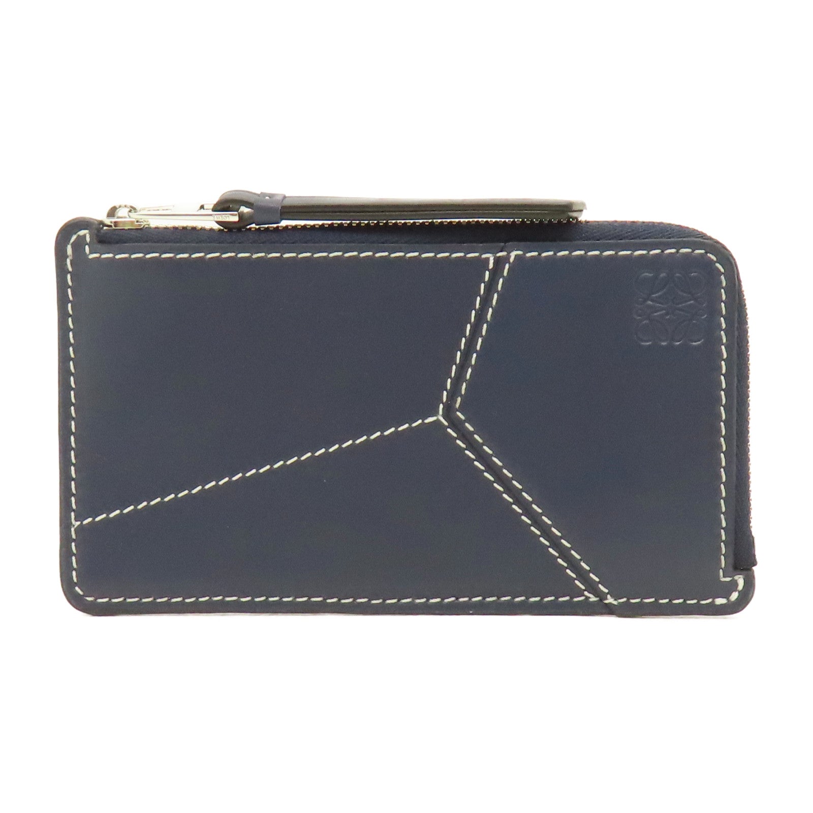 LOEWE 牛皮皮革Puzzle Stitches Card Holder銀扣卡片套深藍色