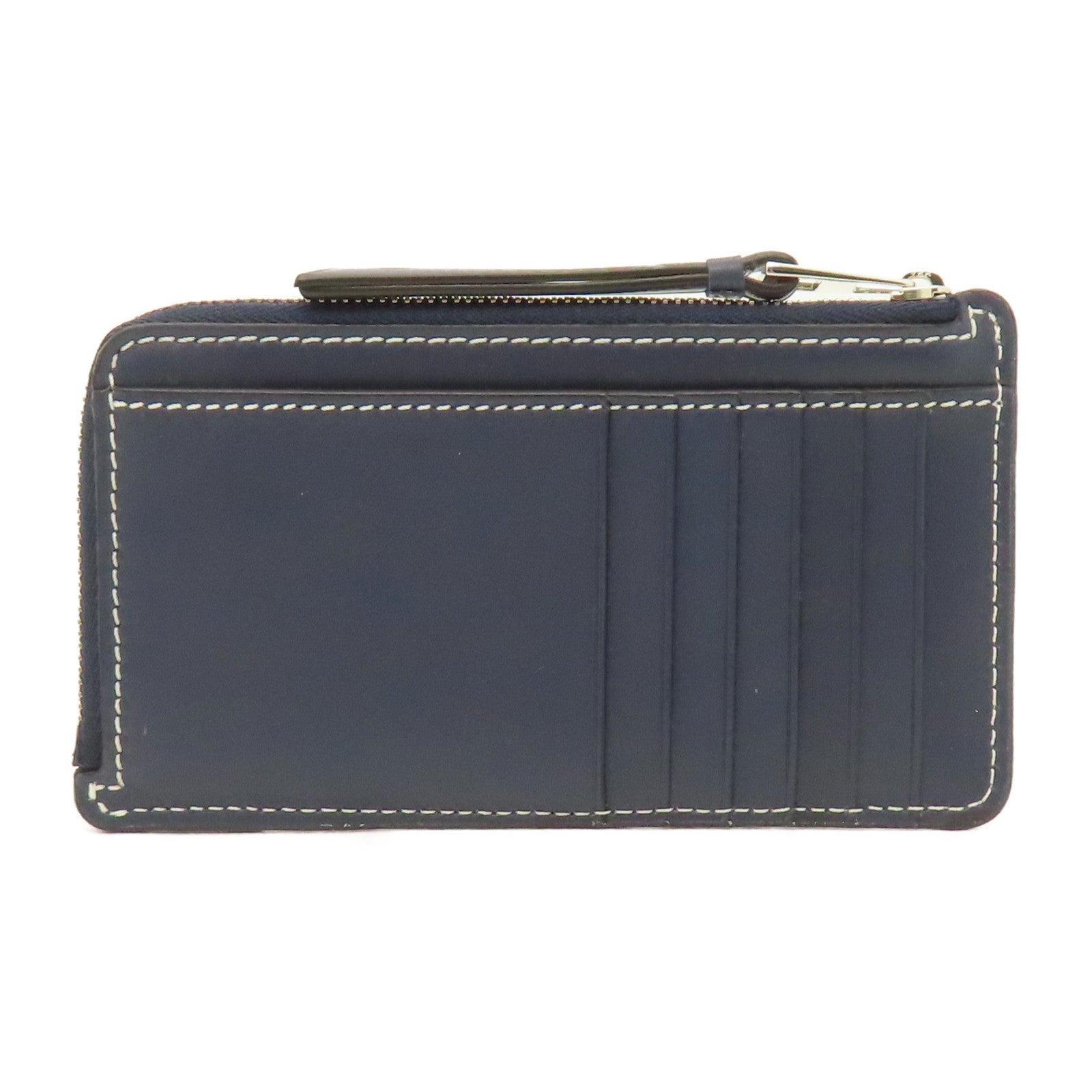 LOEWE 牛皮皮革Puzzle Stitches Card Holder銀扣卡片套深藍色