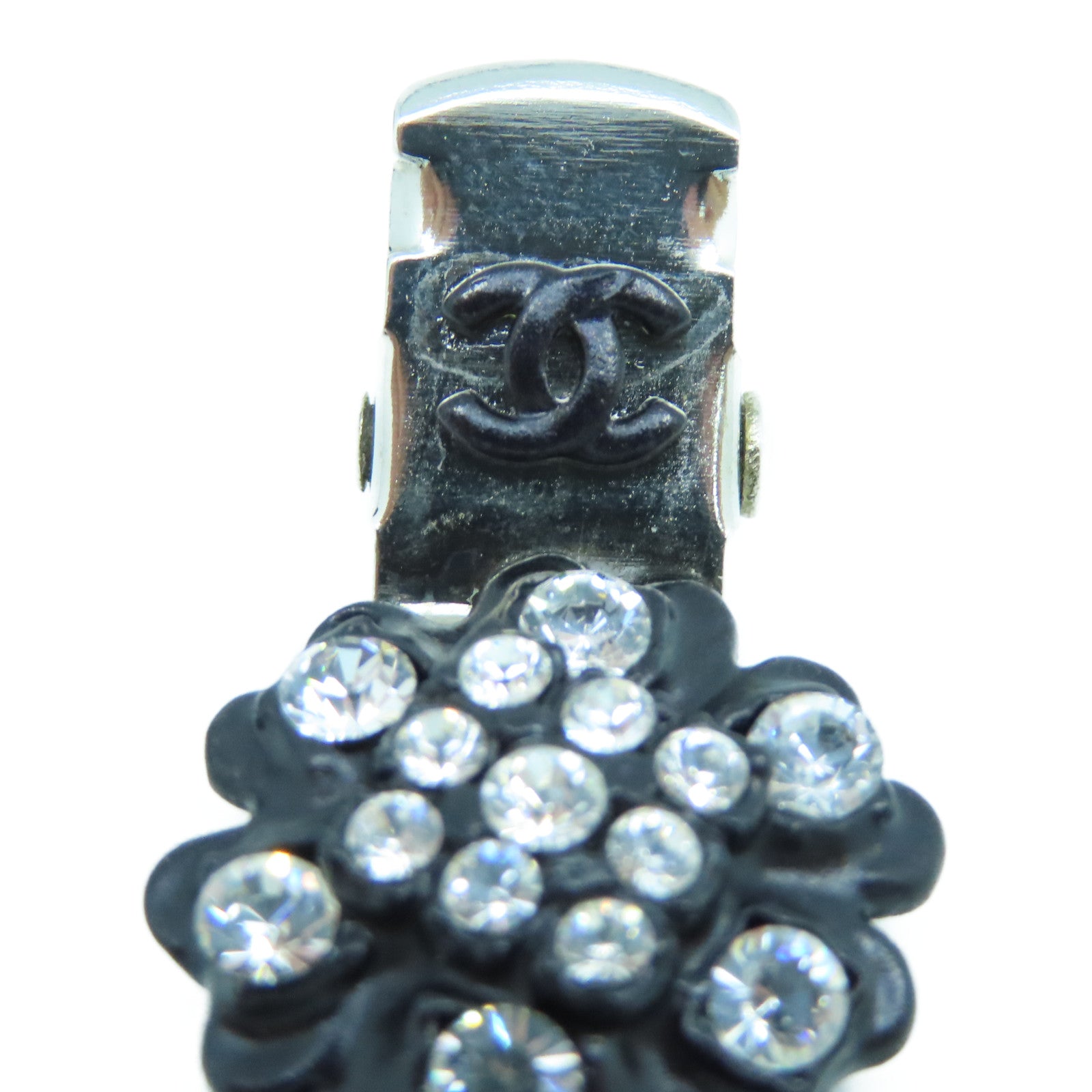 CHANEL 金屬Hair Clip銀扣髮夾黑色