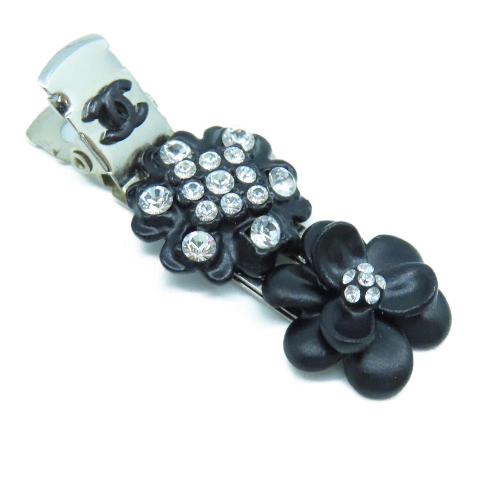 CHANEL 金屬Hair Clip銀扣髮夾黑色