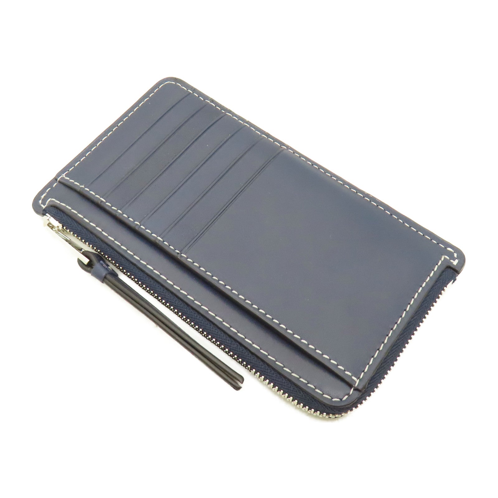 LOEWE 牛皮皮革Puzzle Stitches Card Holder銀扣卡片套深藍色