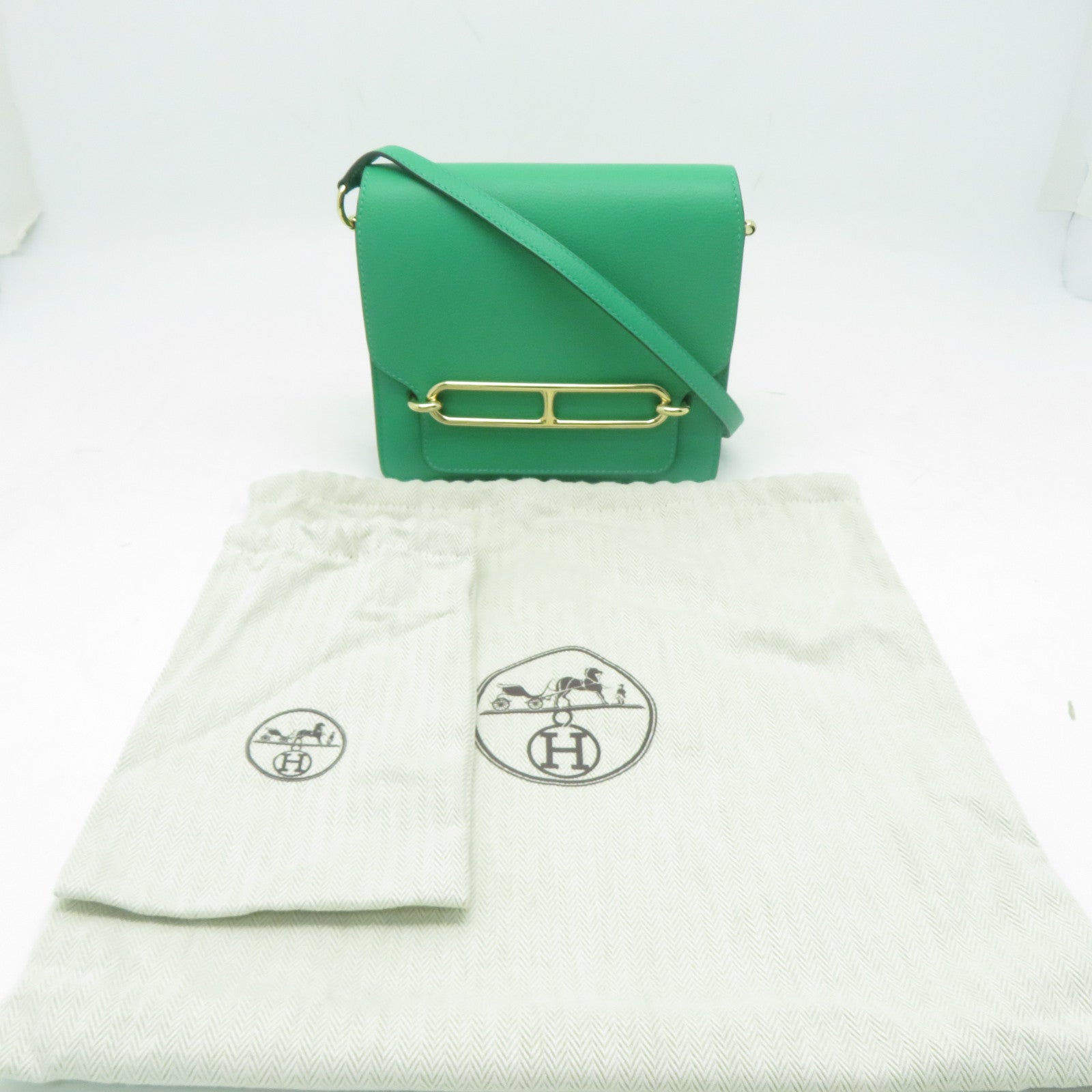 HERMES Evercolor皮革Mini Roulis金扣肩背袋薄荷綠色