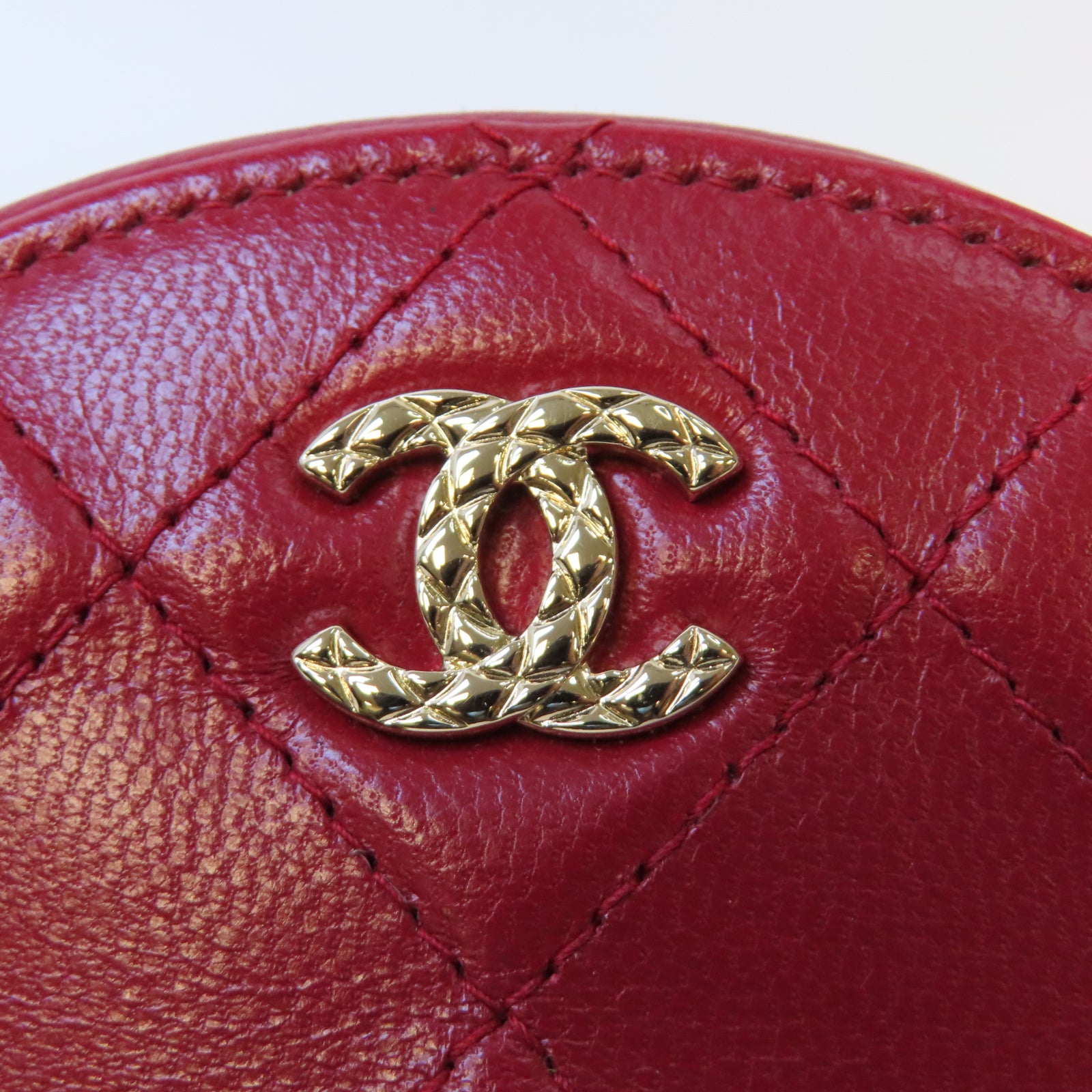 CHANEL 菱格牛皮皮革Chain Shoulder金扣鏈帶肩背袋紅色