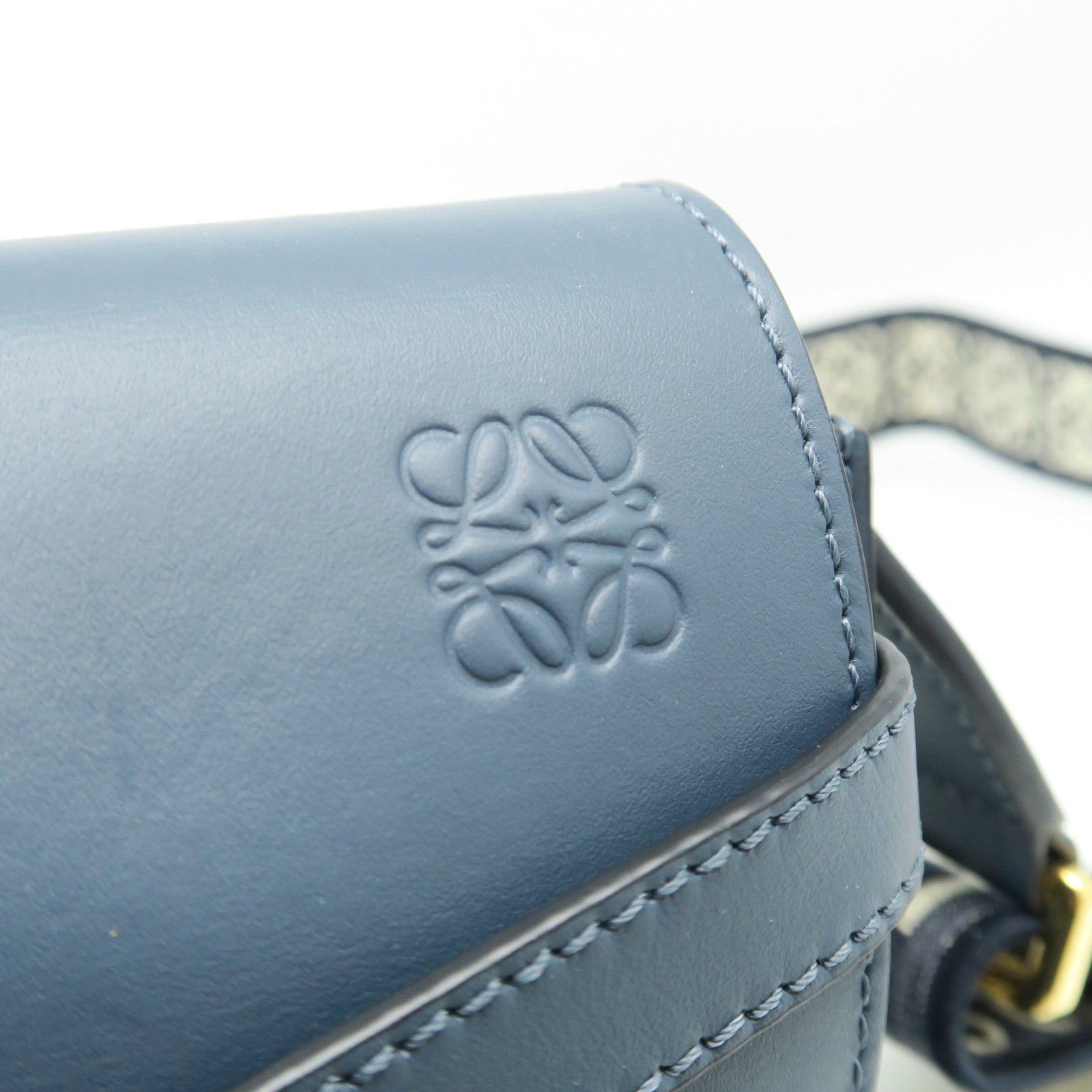 LOEWE 牛革皮革Mini Gate金扣肩背袋深藍色