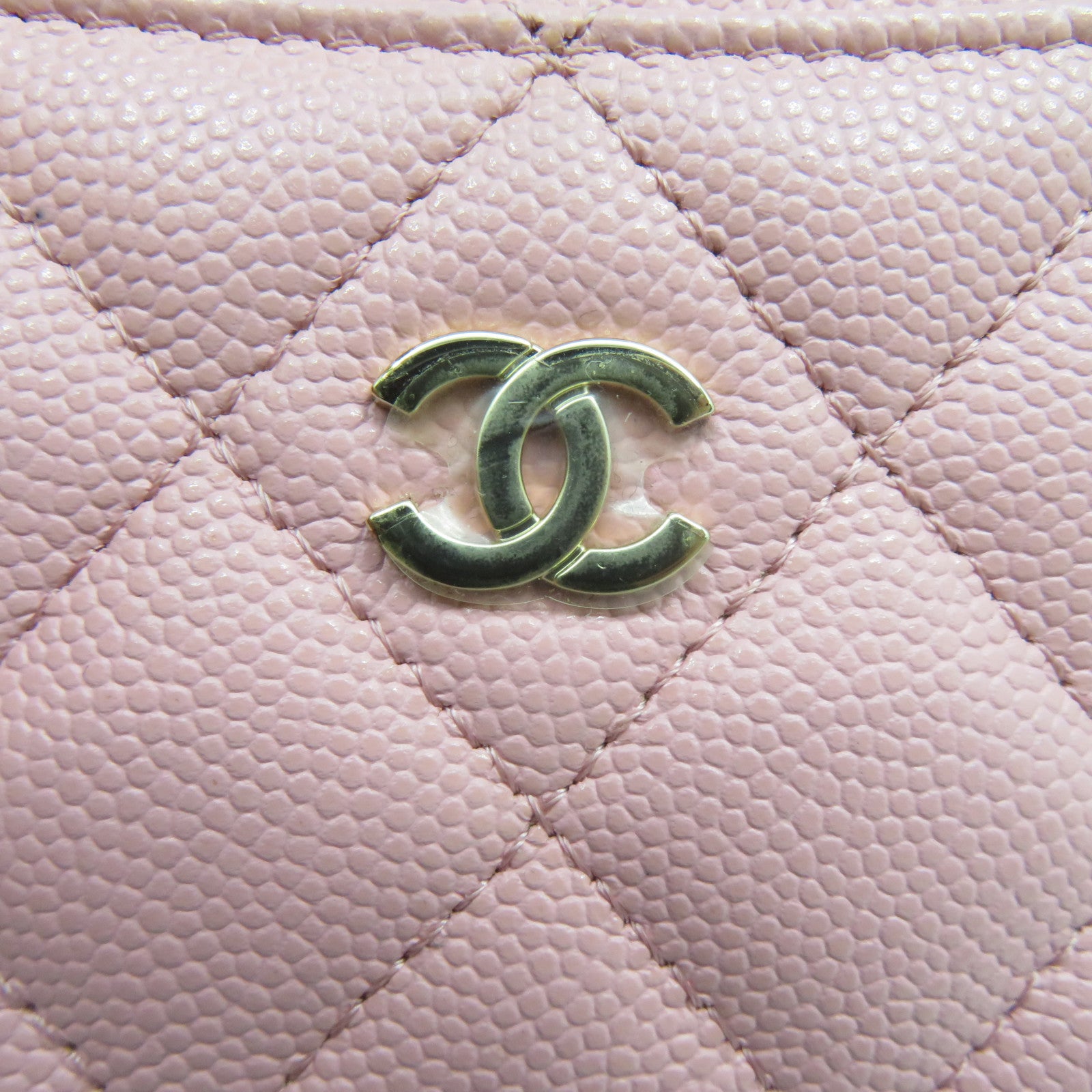 CHANEL 菱格Caviar皮革Card Holder金扣卡片套粉紅色