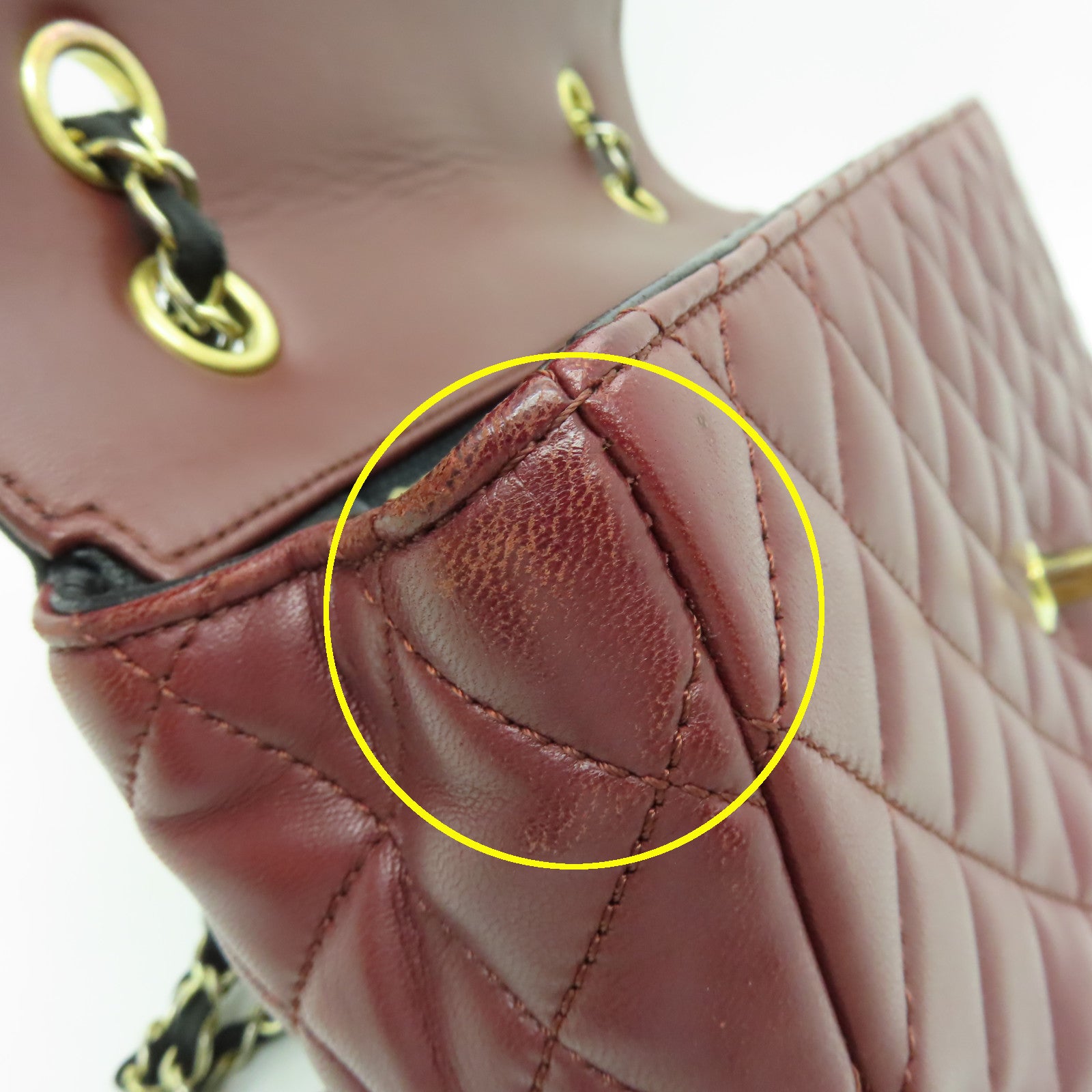 CHANEL 菱格牛皮皮革Chain Shoulder Bag金扣鏈帶肩背袋紅色