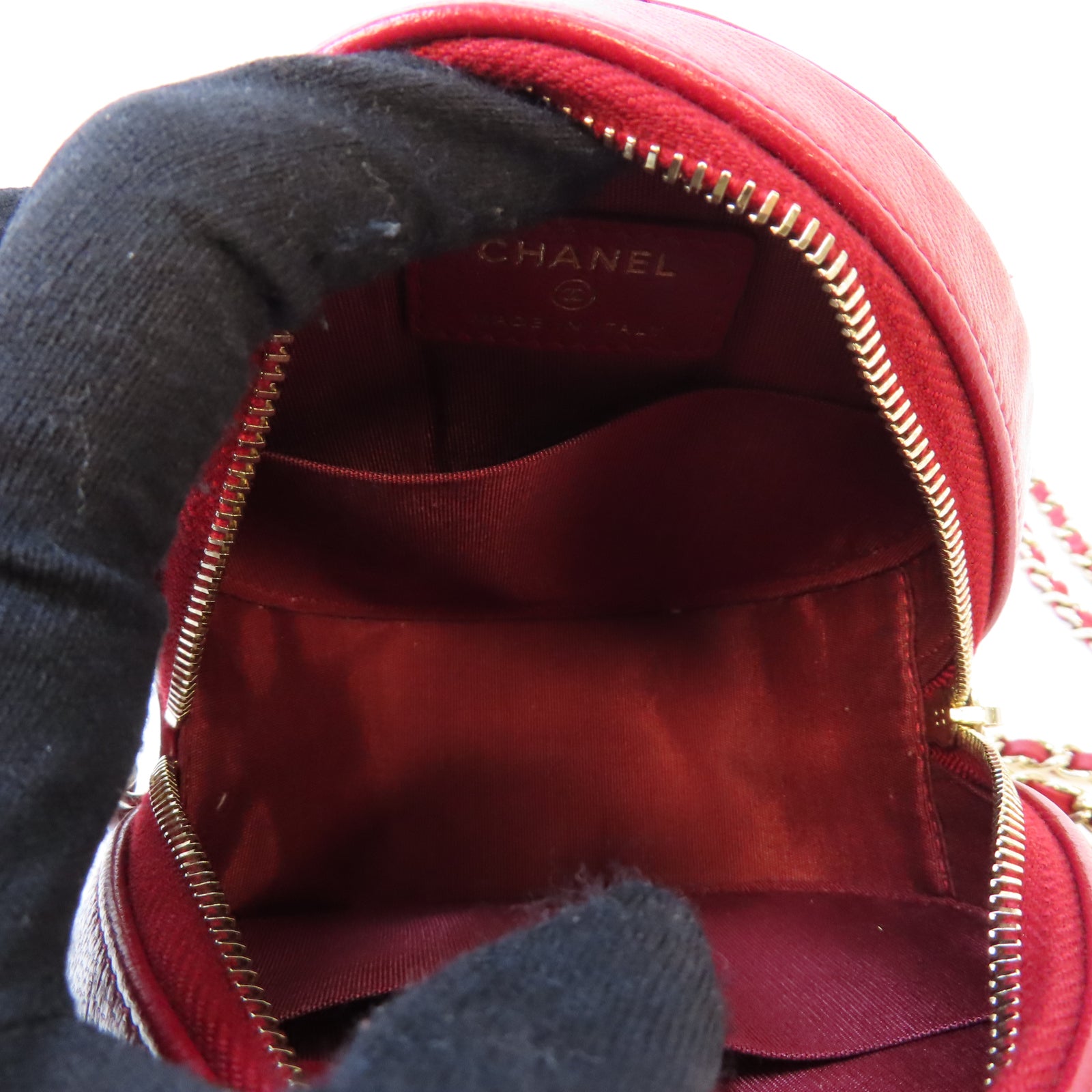 CHANEL 菱格牛皮皮革Chain Shoulder金扣鏈帶肩背袋紅色
