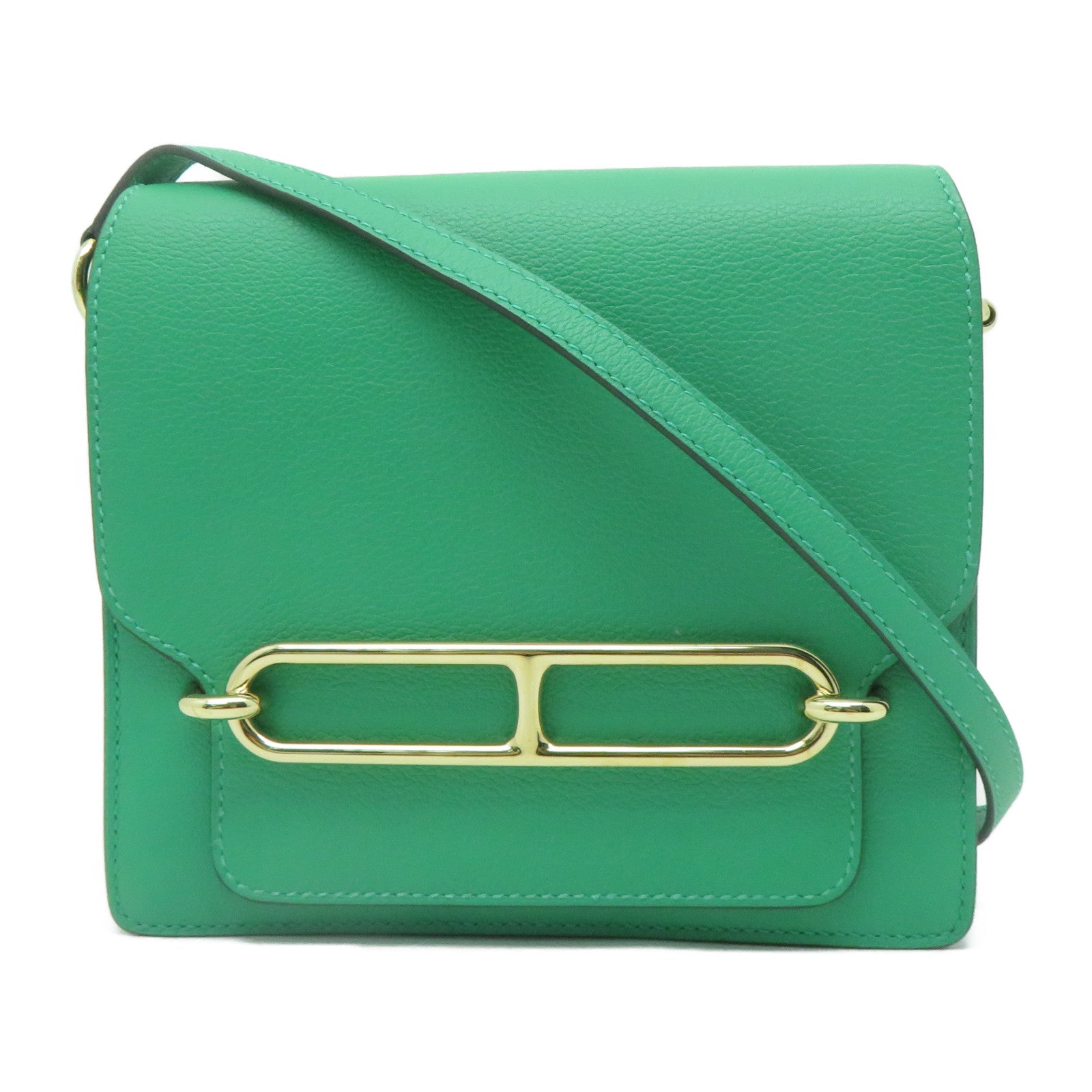HERMES Evercolor皮革Mini Roulis金扣肩背袋薄荷綠色