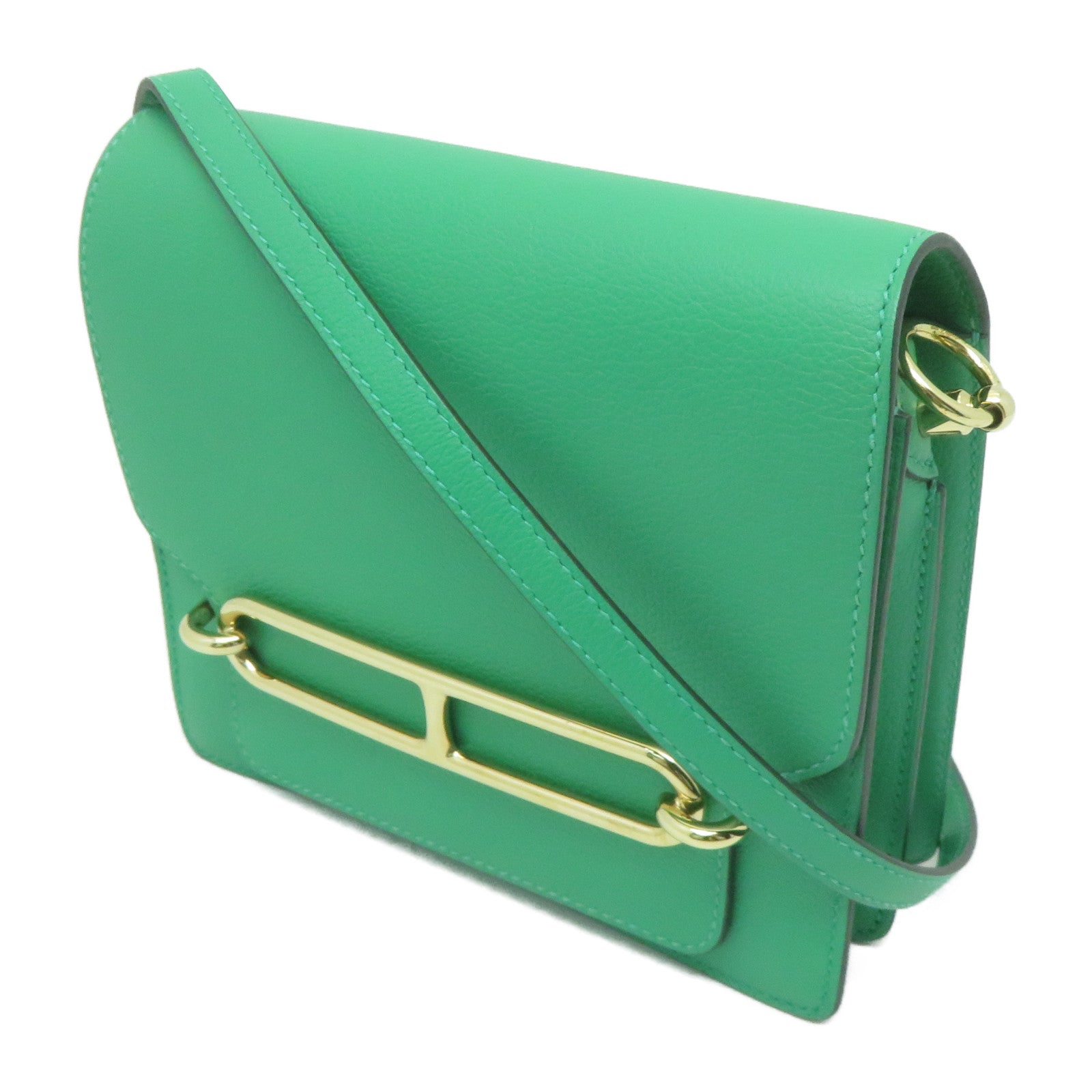 HERMES Evercolor皮革Mini Roulis金扣肩背袋薄荷綠色
