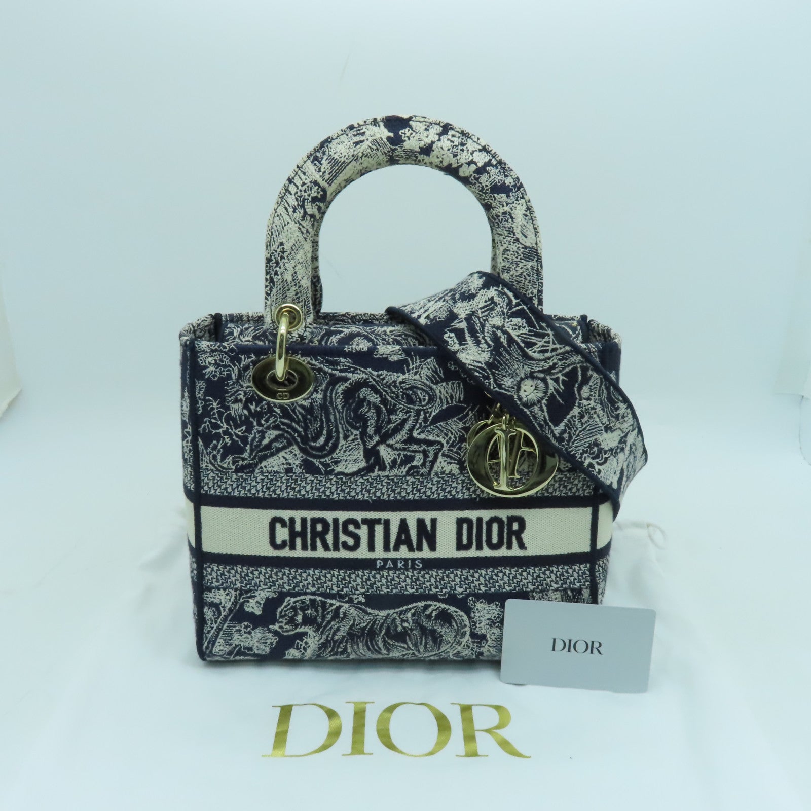 Dior 帆布Lady Dior Shoulder Bag金扣手挽肩背兩用袋藍色