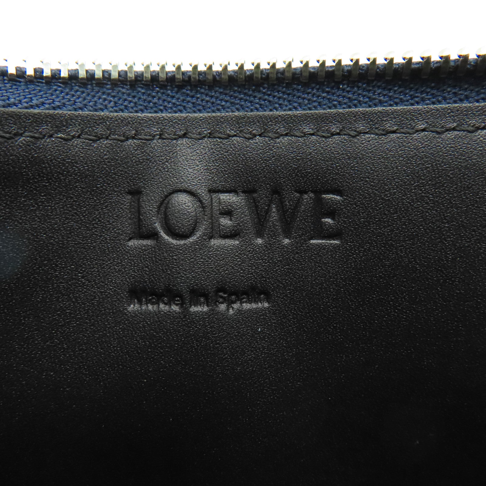 LOEWE 牛皮皮革Puzzle Stitches Card Holder銀扣卡片套深藍色