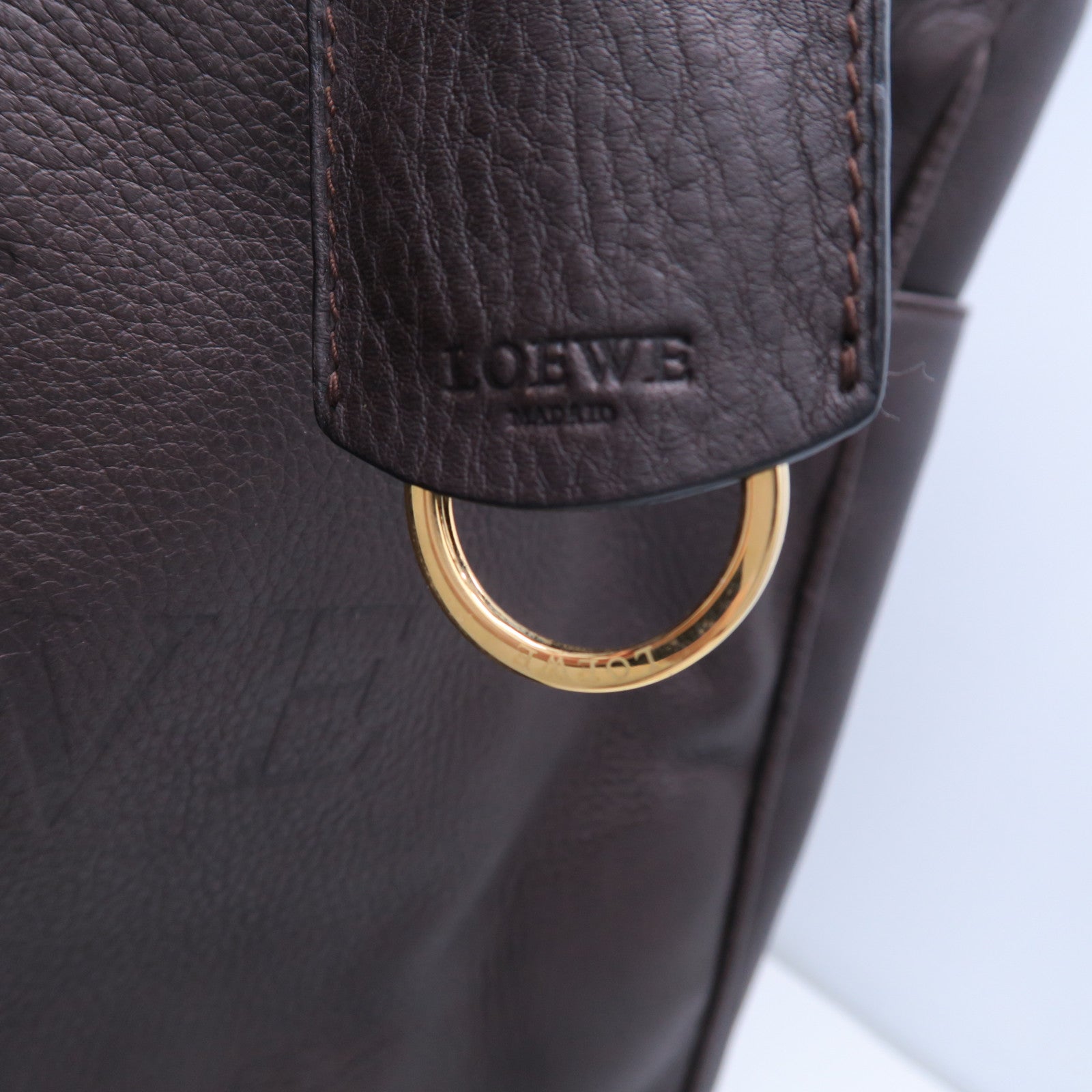 LOEWE 牛皮皮革Tote Bag金扣肩背袋啡色
