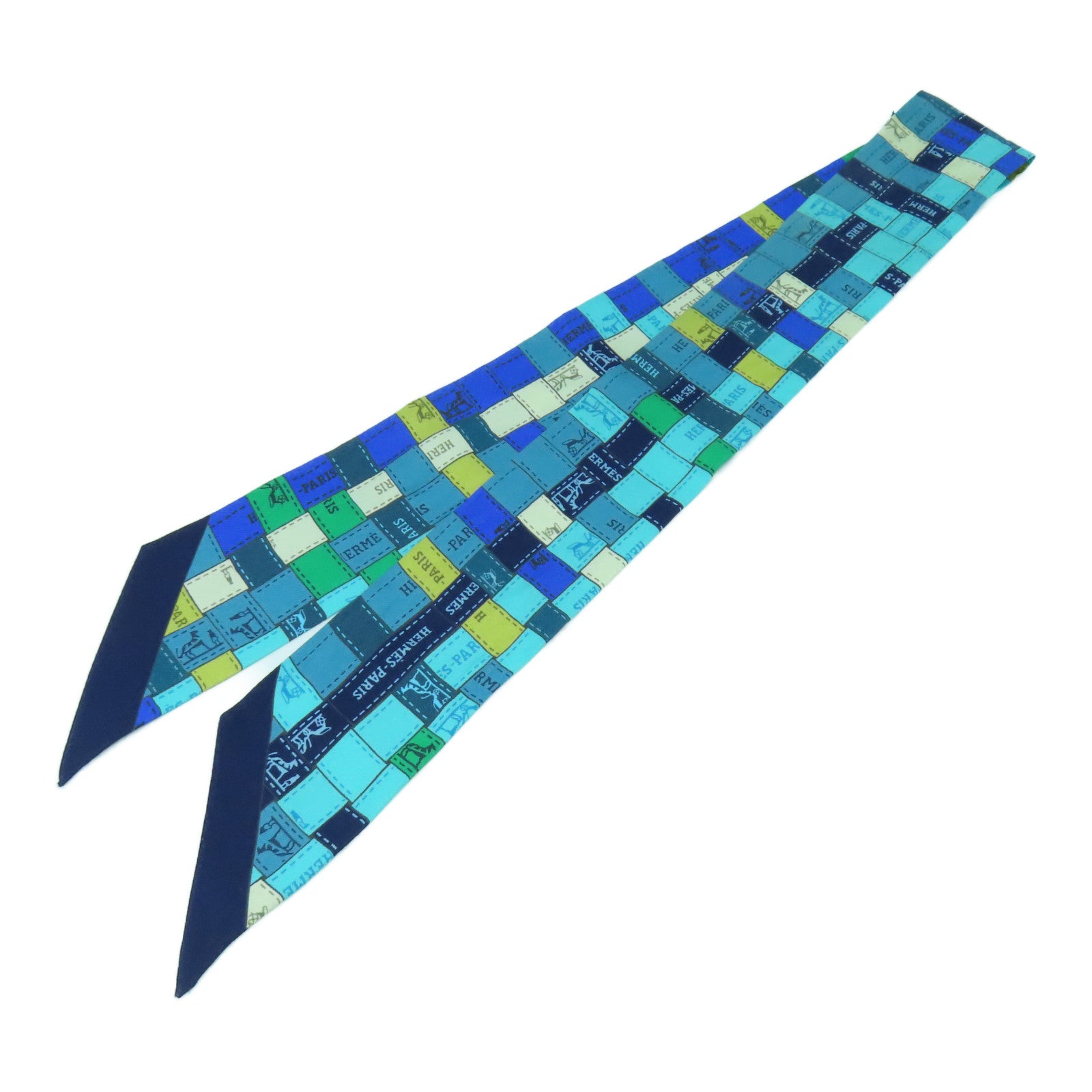 HERMES 【激減優惠】絲質Twilly絲巾藍色