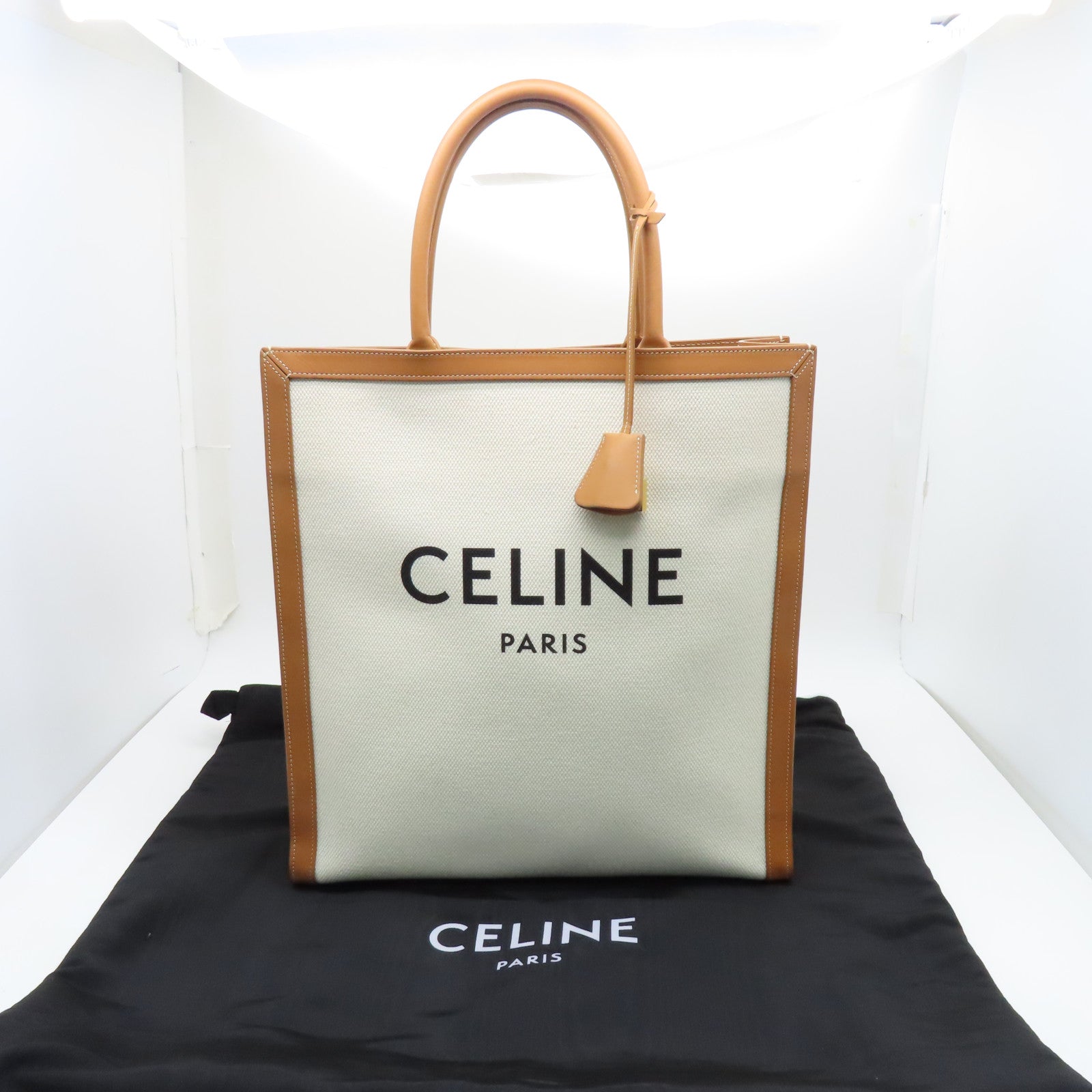 CELINE 帆布/牛皮皮革Large Vertical Bag金扣手挽袋啡色/白色