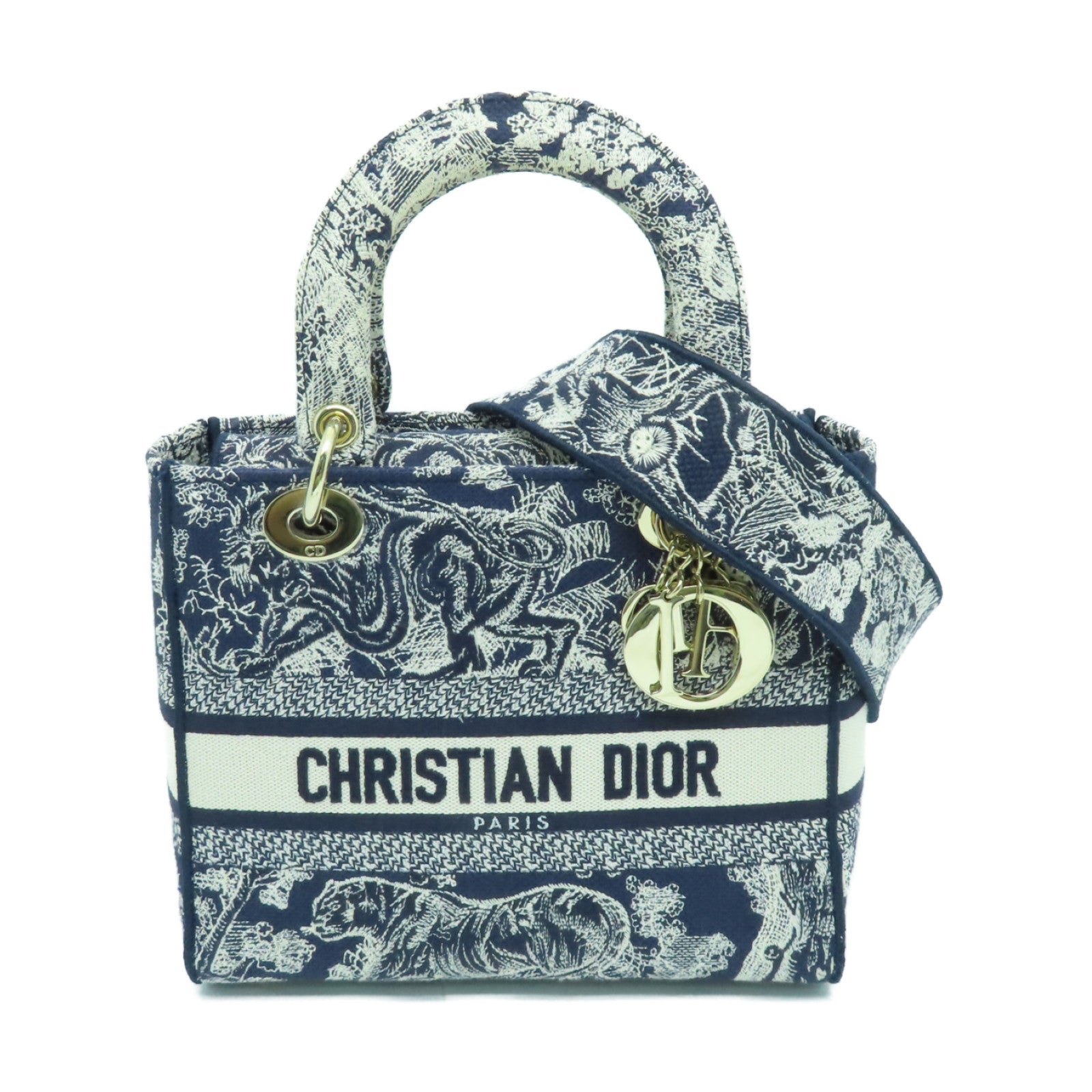 Dior 帆布Lady Dior Shoulder Bag金扣手挽肩背兩用袋藍色