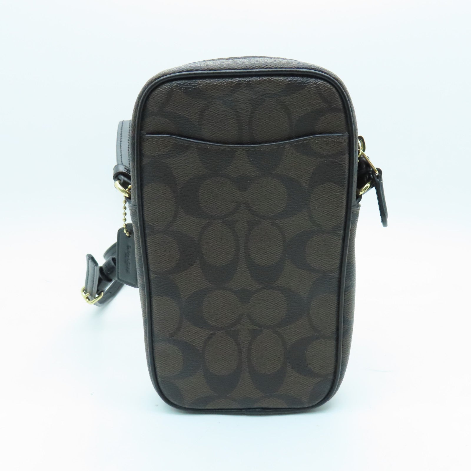 COACH 涂层帆布Phone Case Shoulder Bag金扣肩背袋啡色/黑色