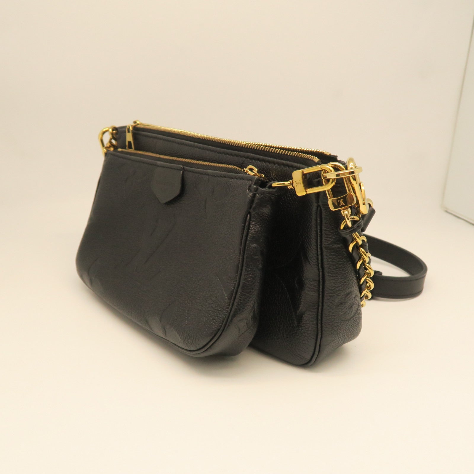 LOUIS VUITTON Monogram Empreinte Multi Pochette Accessories Gold Buckle Shoulder Bag Black