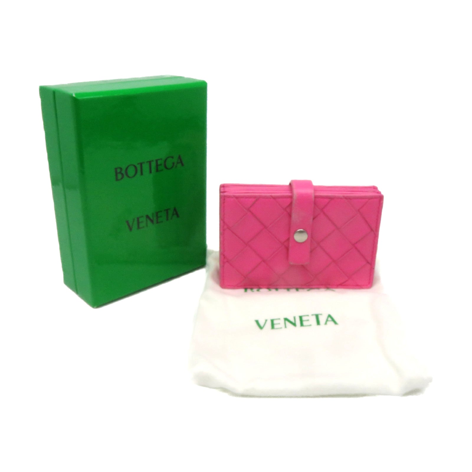 BOTTEGA VENETA 織紋皮革Card Case銀扣卡片套粉紅色