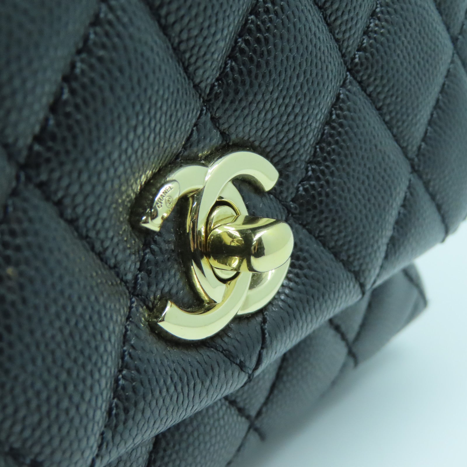 CHANEL 菱格牛皮皮革2way Shoulder Bag金扣手挽肩背两用袋黑色
