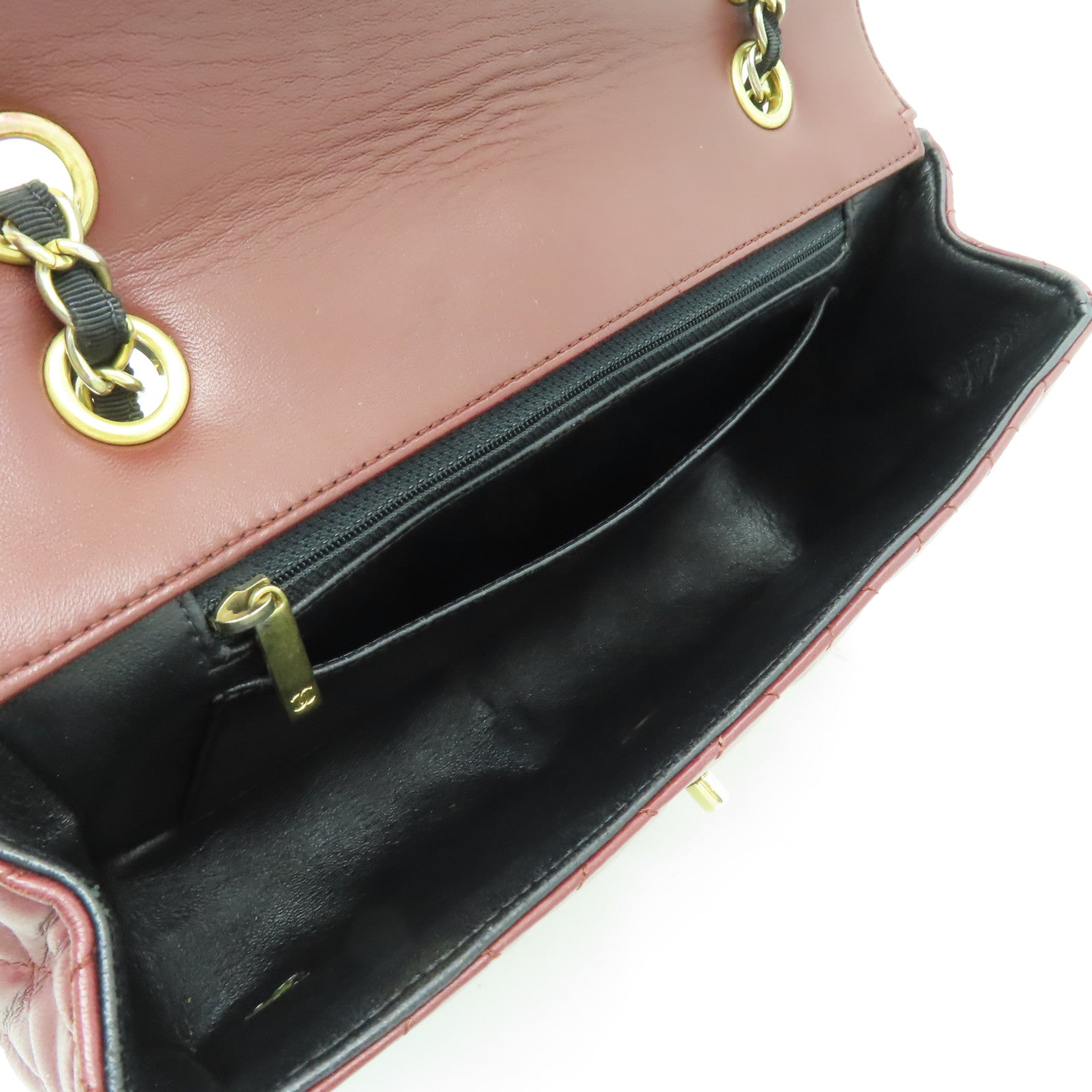 CHANEL 菱格牛皮皮革Chain Shoulder Bag金扣鏈帶肩背袋紅色