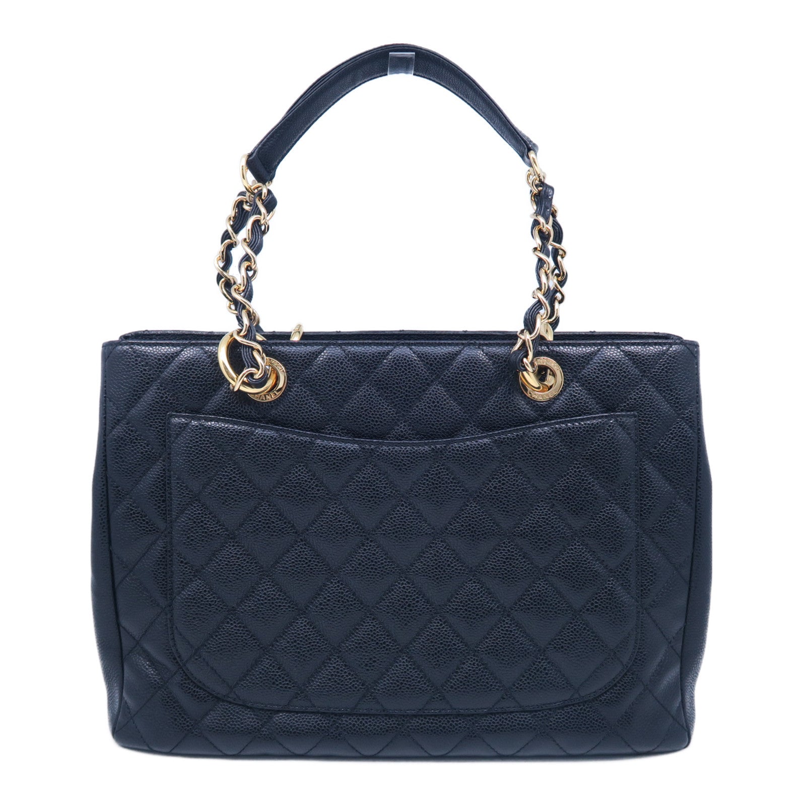 CHANEL 菱格Caviar皮革GST Shoulder Bag金扣鏈帶肩背袋黑色