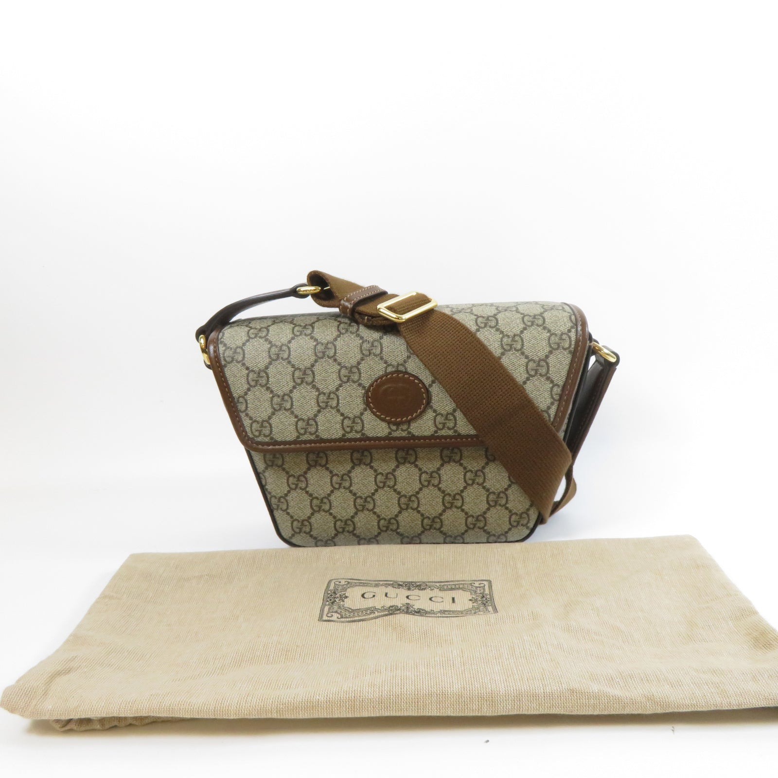 GUCCI 塗層帆布GG Supreme Canvas金扣肩背袋啡色