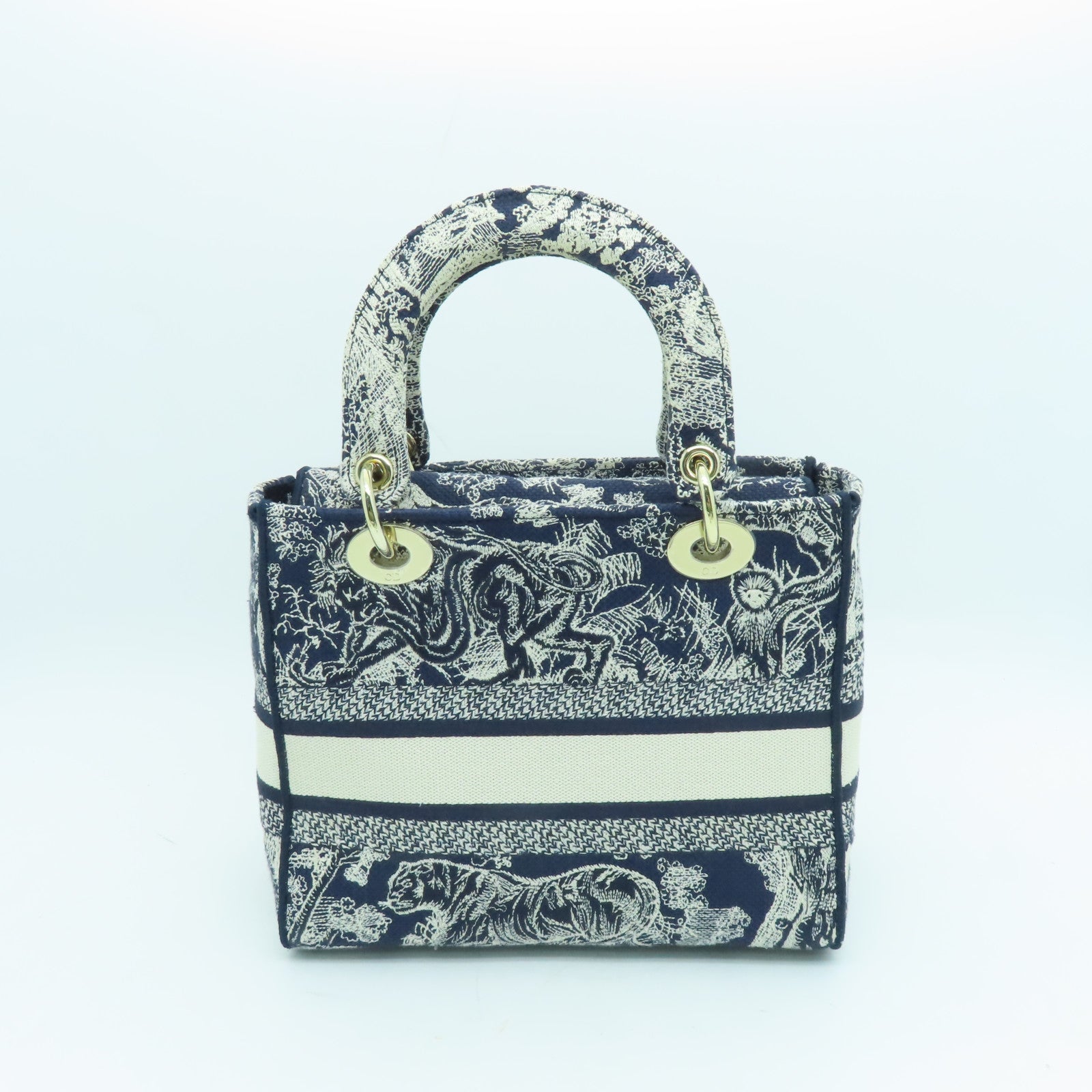 Dior 帆布Lady Dior Shoulder Bag金扣手挽肩背兩用袋藍色