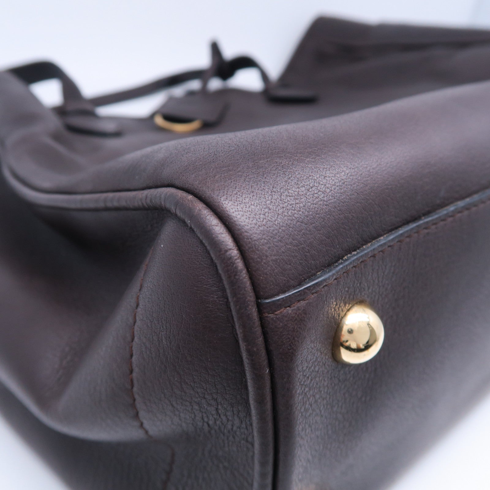 LOEWE 牛皮皮革Tote Bag金扣肩背袋啡色