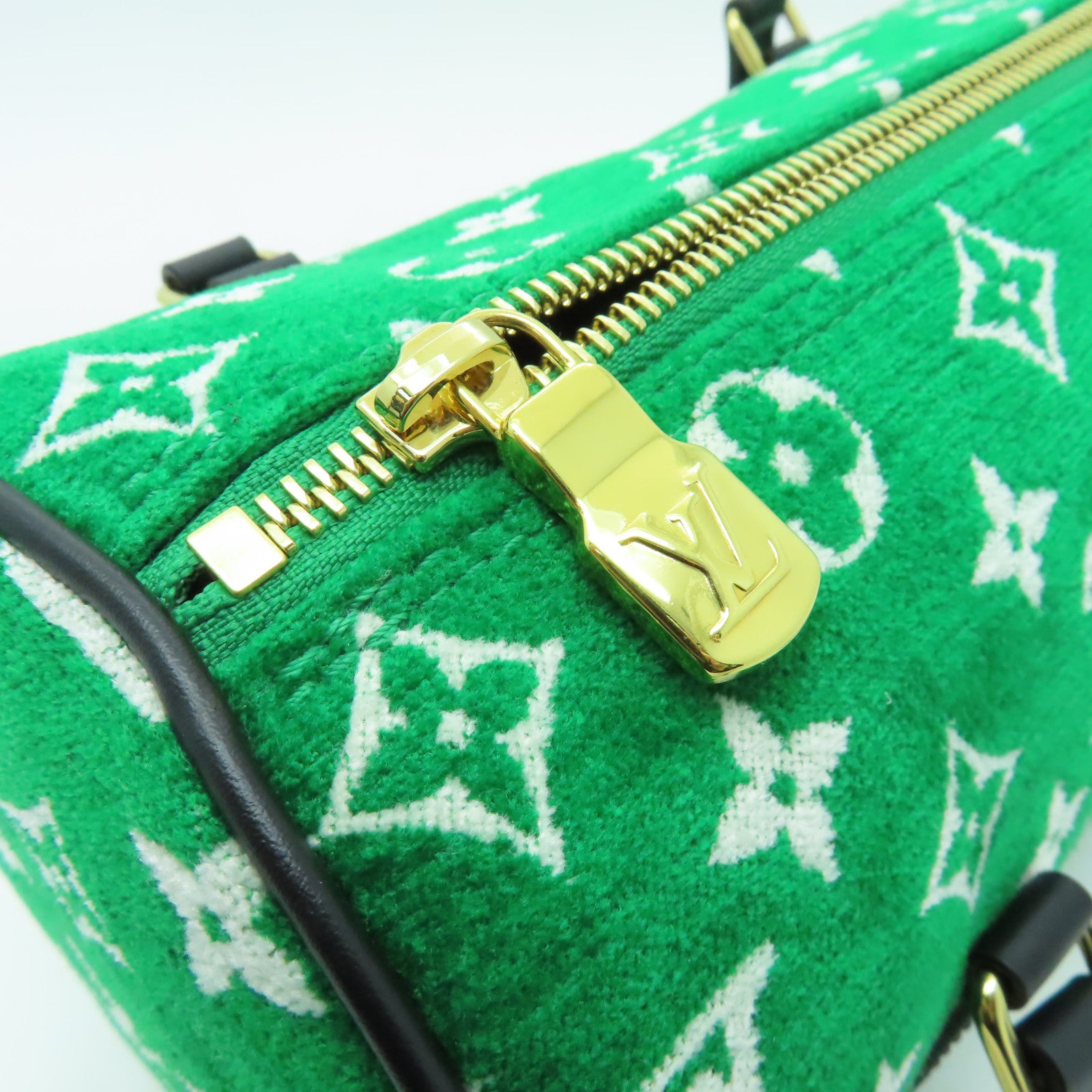 LOUIS VUITTON Monogram Jacquard Velvet Papillon金扣肩背袋綠色