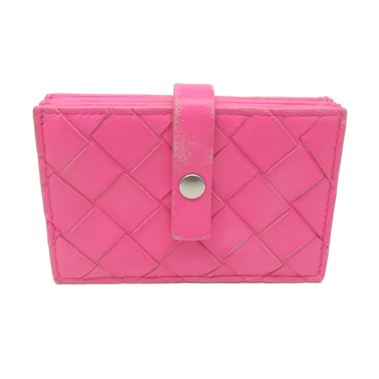 BOTTEGA VENETA 織紋皮革Card Case銀扣卡片套粉紅色