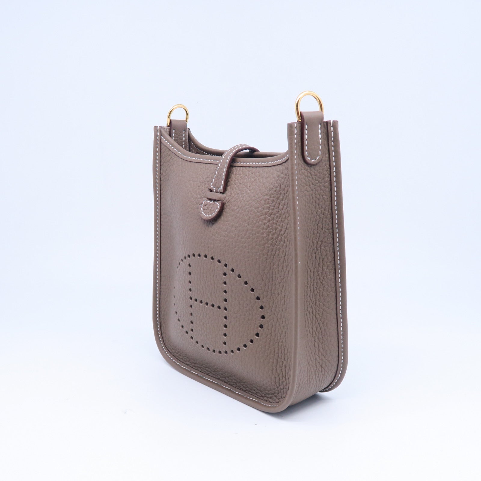 HERMES Clemence皮革Evelyne TPM金扣肩背袋大象灰色